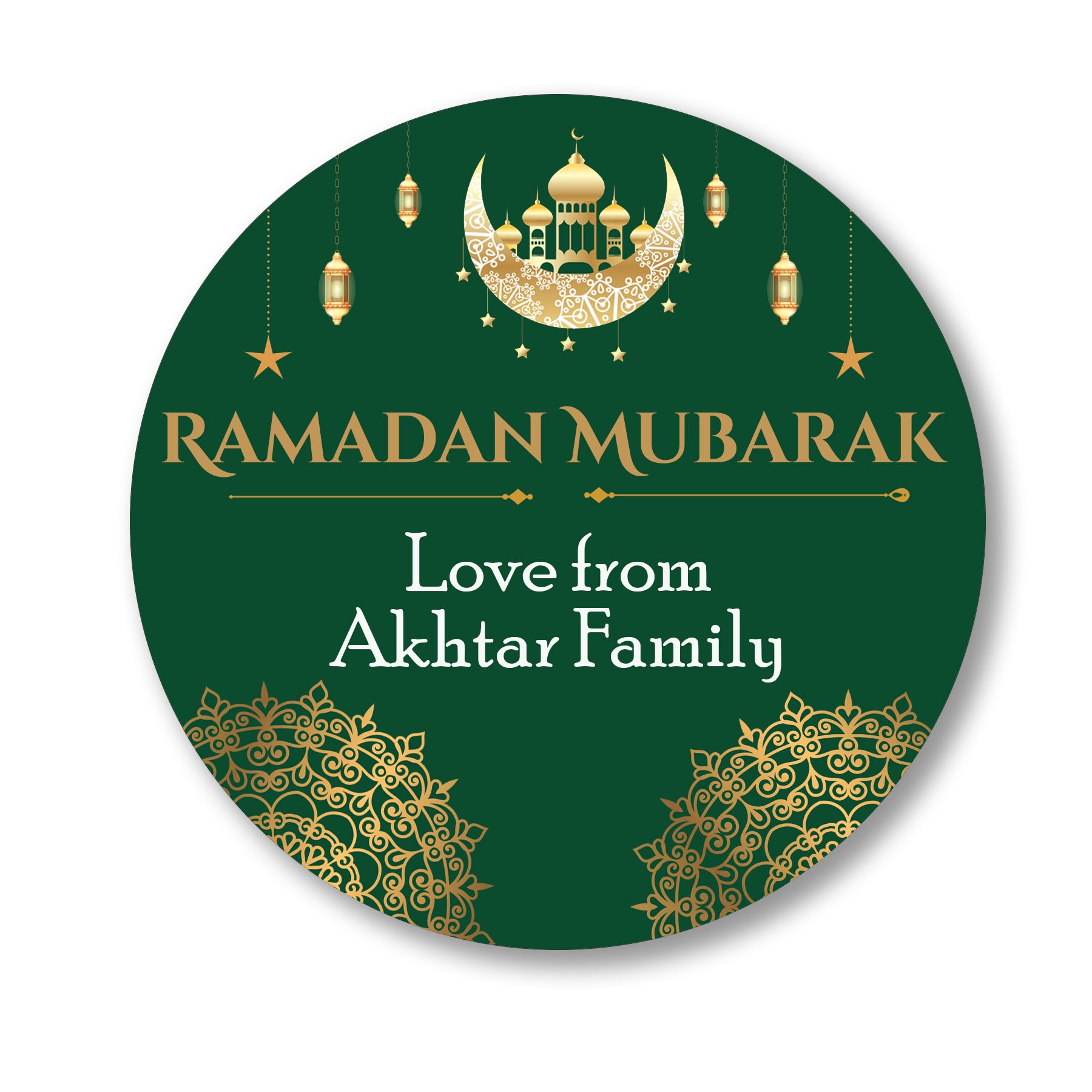 Personalised Eid Mubarak & Ramadan Kareem Celebration sticker sheet - 35 round stickers, paper eid celebration stickers, Eid Mubarak labels