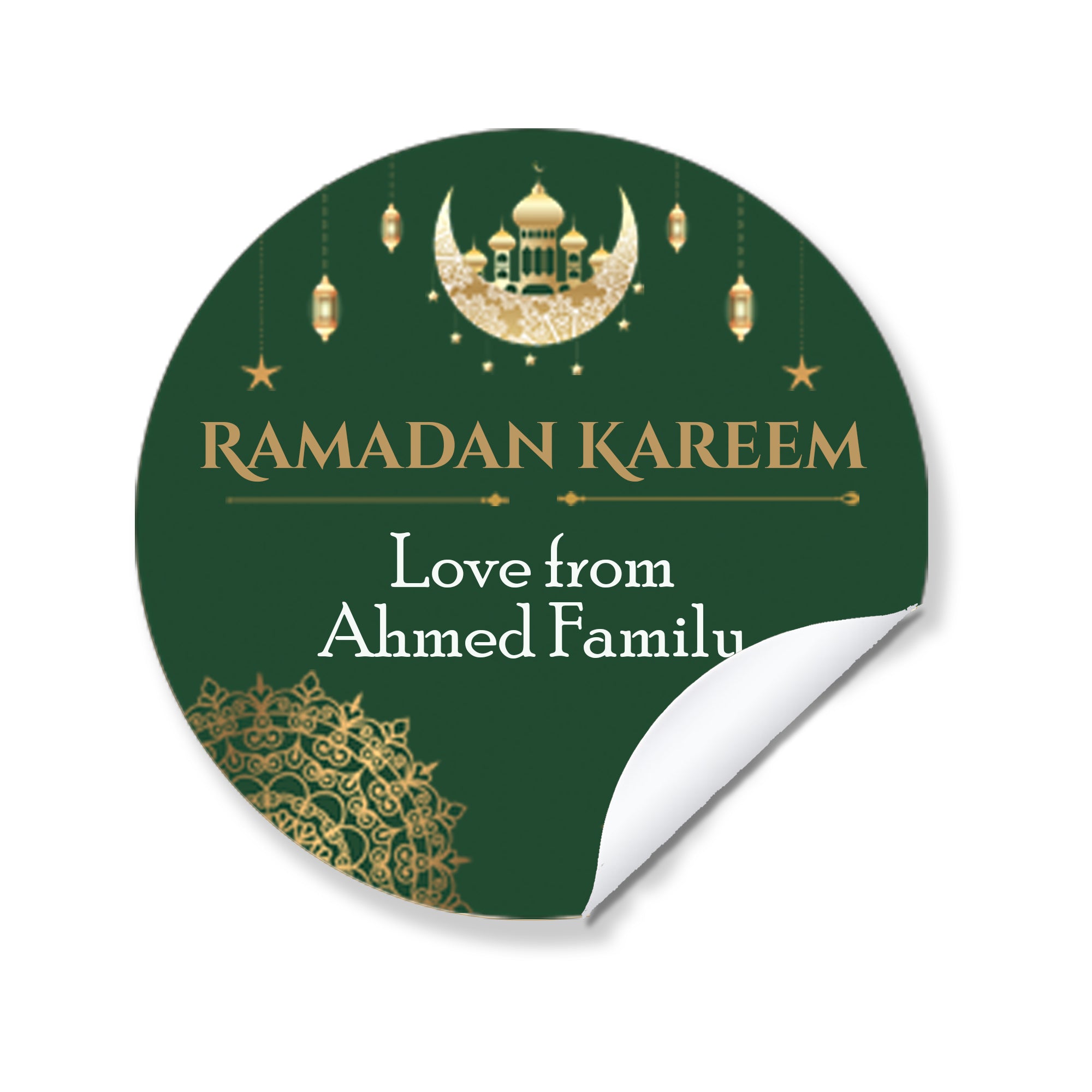 Personalised Eid Mubarak & Ramadan Kareem Celebration sticker sheet - 35 round stickers, paper eid celebration stickers, Eid Mubarak labels