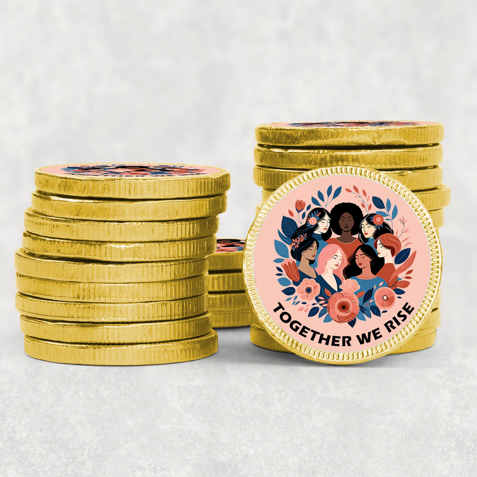 International Women’s Day Celebration Chocolate Coins – Luxury Gold Foiled Discs, Perfect for Events, Gifts & Workplace Favours Desk Drops