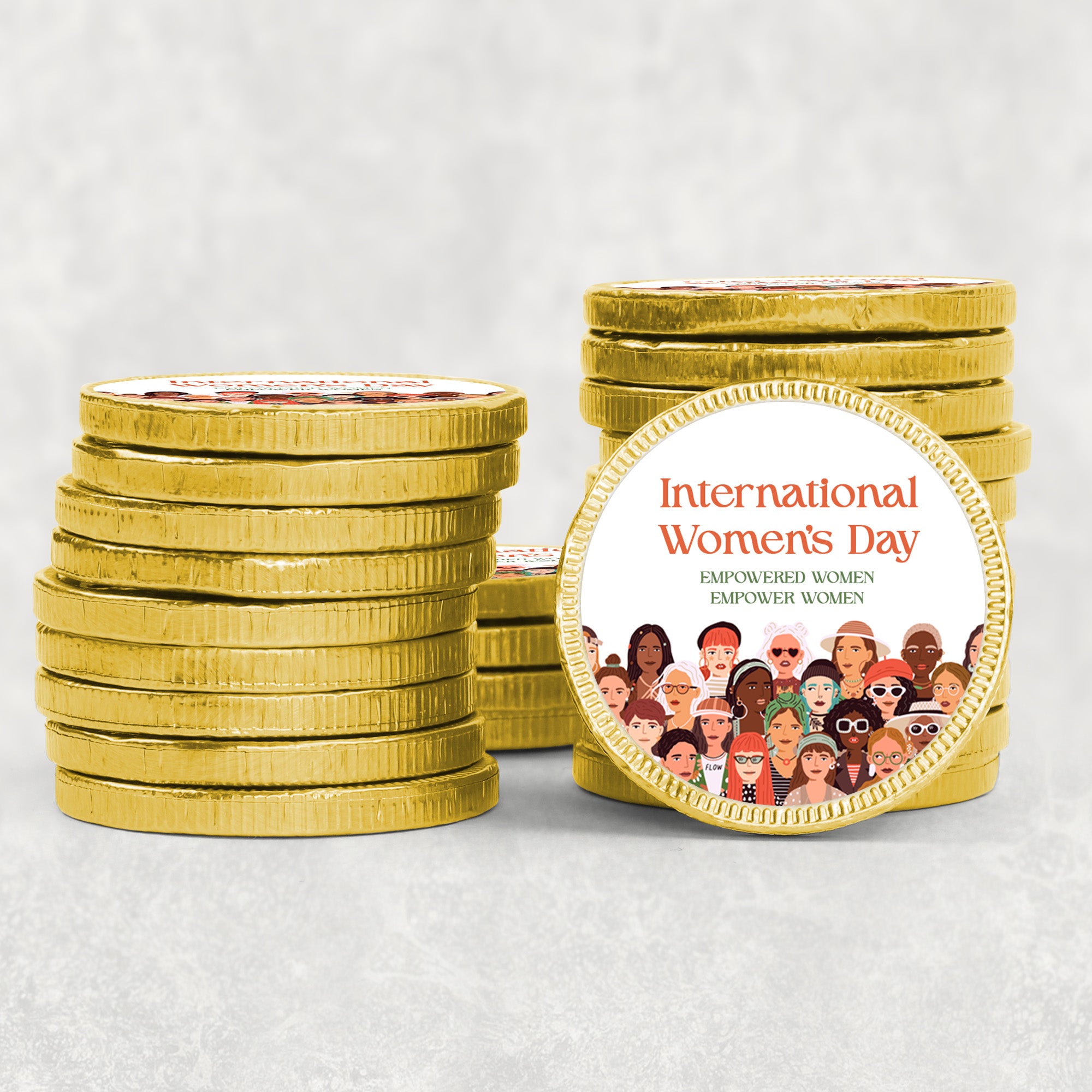 International Women’s Day Celebration Chocolate Coins – Luxury Gold Foiled Discs, Perfect for Events, Gifts & Workplace Favours Desk Drops