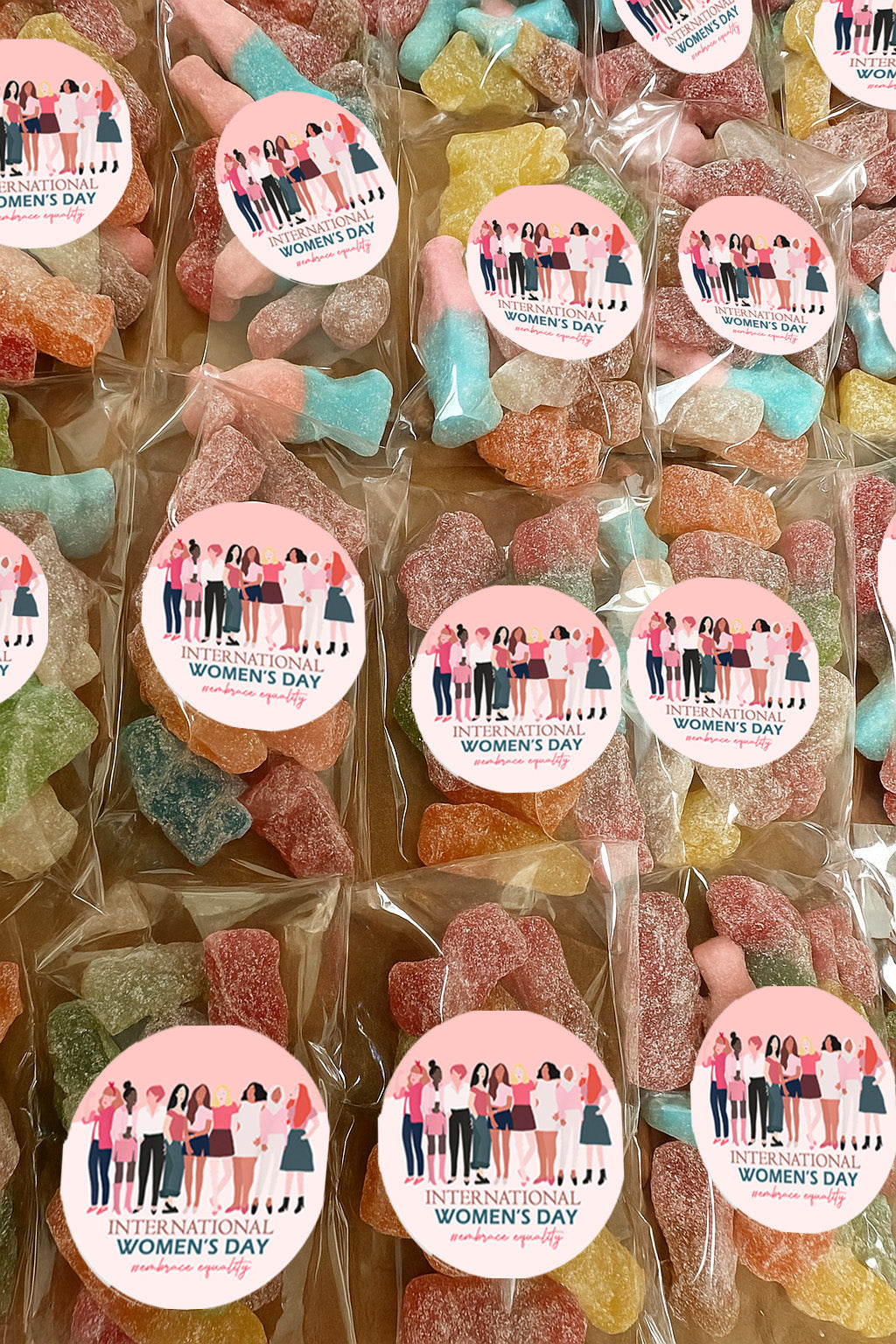 Happy International Women's Day Stickers 2026, Business desk drop Sticker Sweet Cone Bags EmpowerHER: International Women's Day