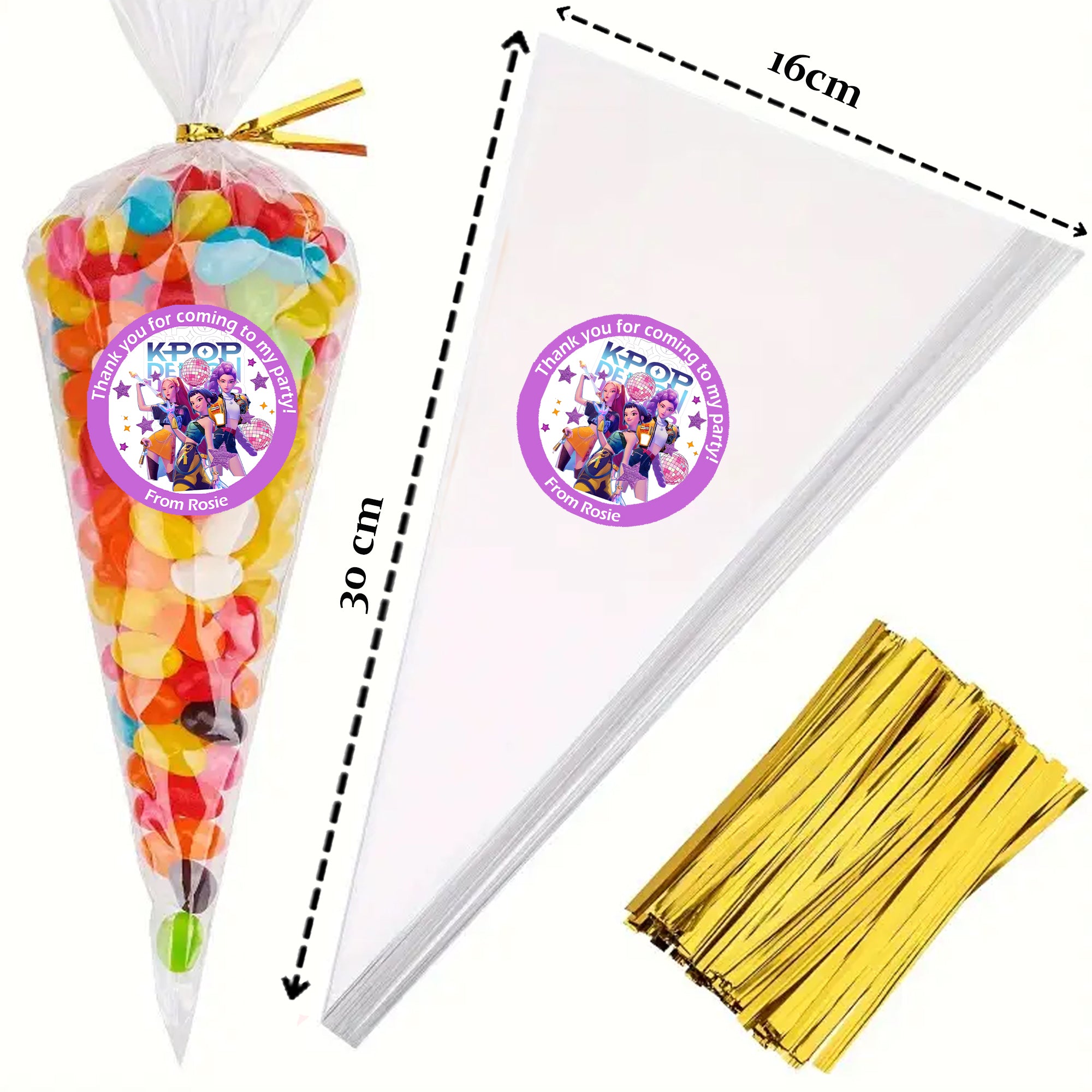Personalised K-Pop Demon Hunters Party Stickers | Huntrix Inspired Birthday Labels | Sweet Cones, Gift Bags & Party Favours Thank you gifts
