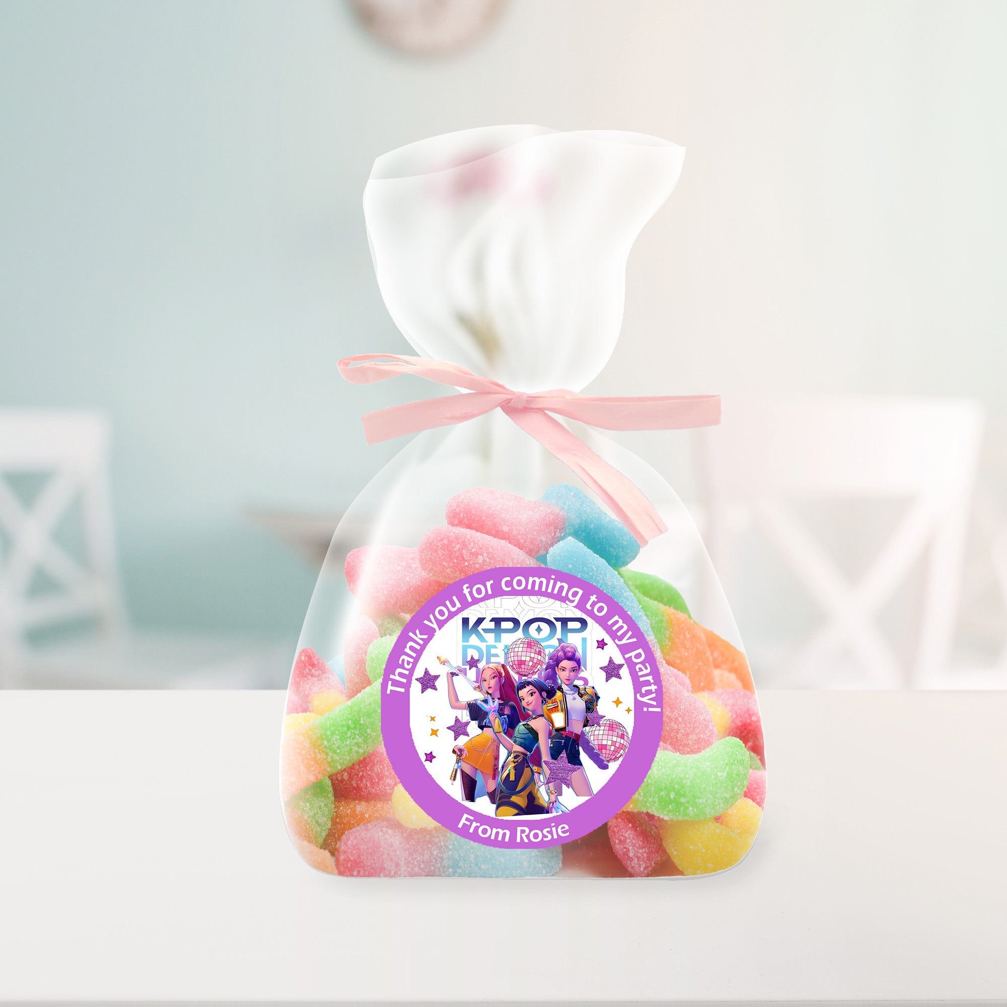 Personalised K-Pop Demon Hunters Party Stickers | Huntrix Inspired Birthday Labels | Sweet Cones, Gift Bags & Party Favours Thank you gifts