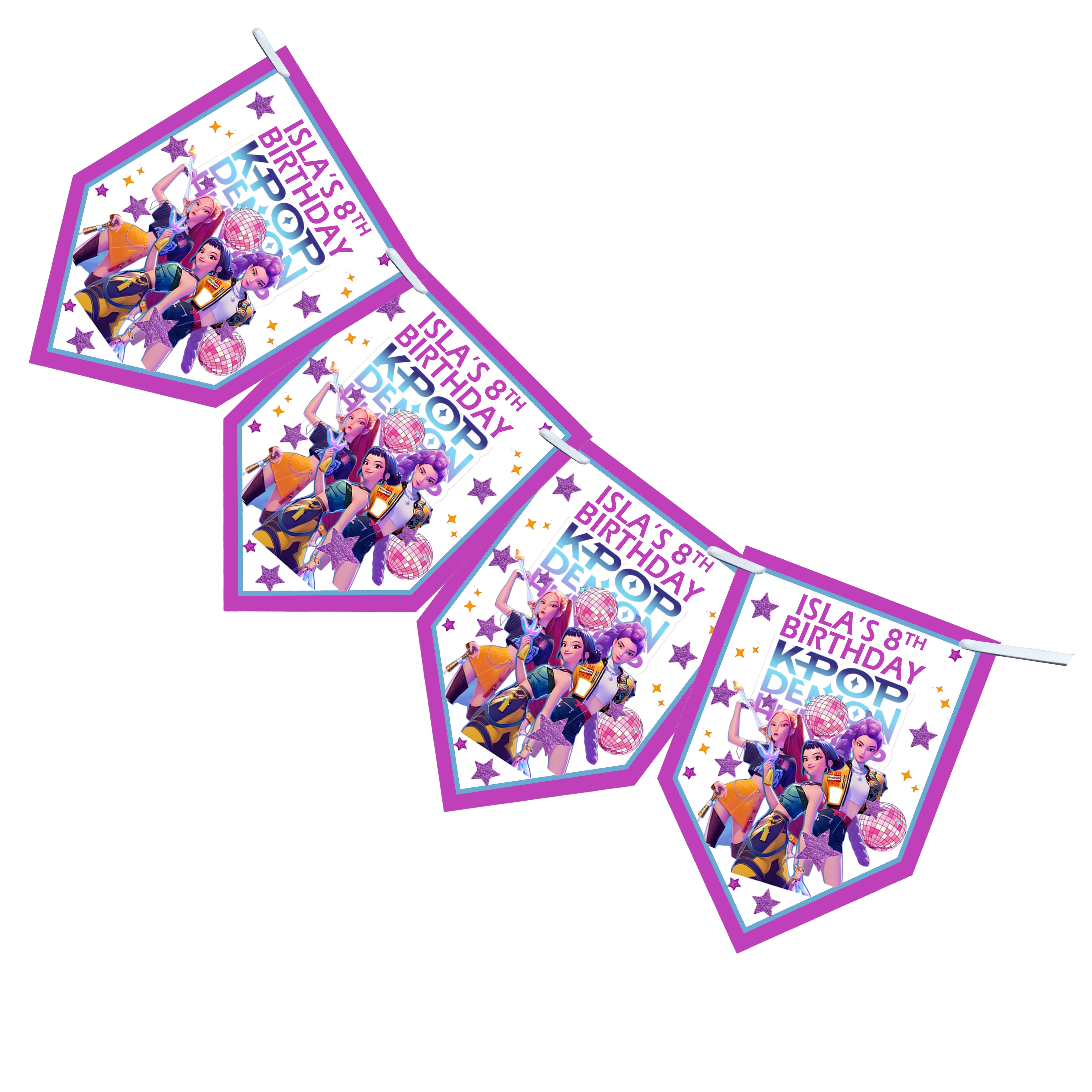 Personalised K-Pop Demon Hunters Party Bunting| Huntrix Inspired Birthday Decor| Banner Wall Decor