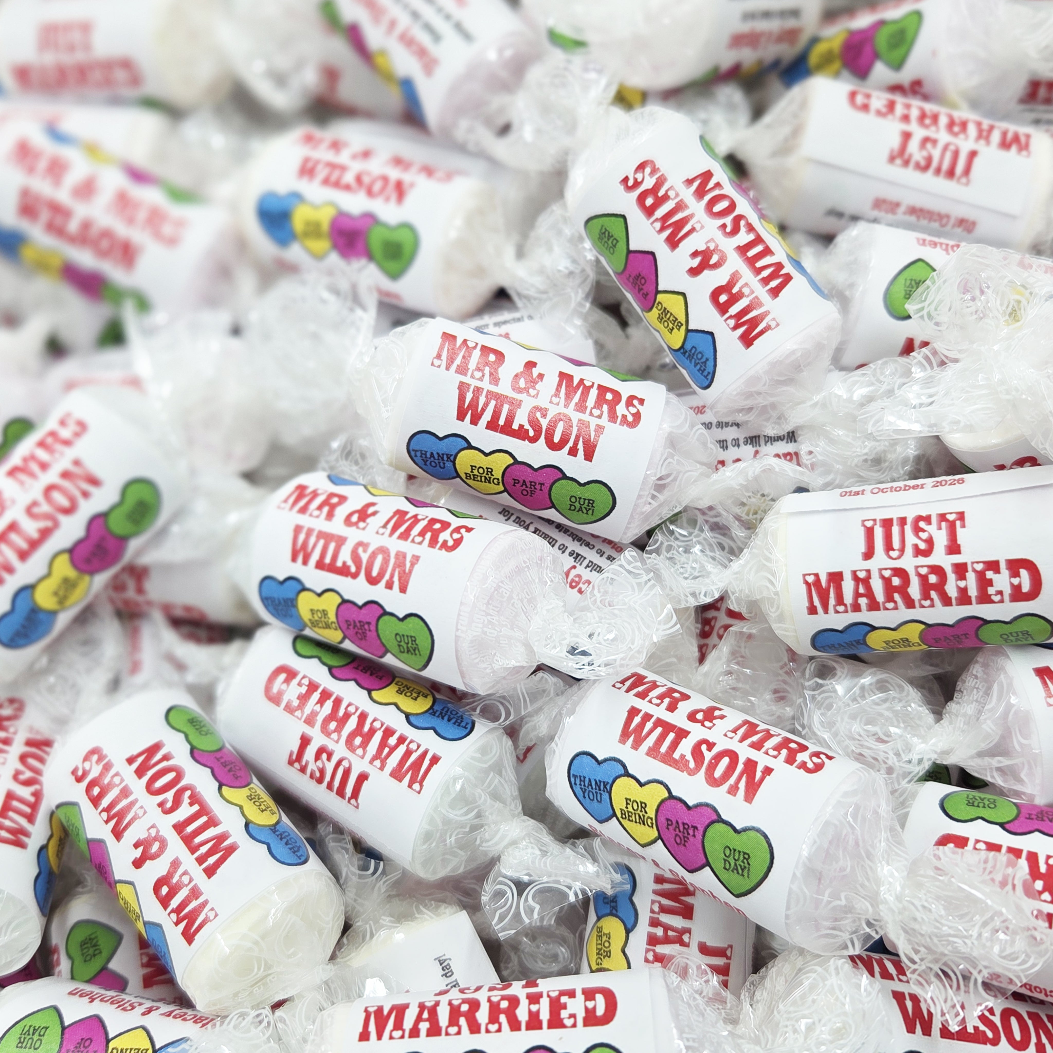 Personalised Mini Love Hearts Wedding Favours Sweets gift party just married