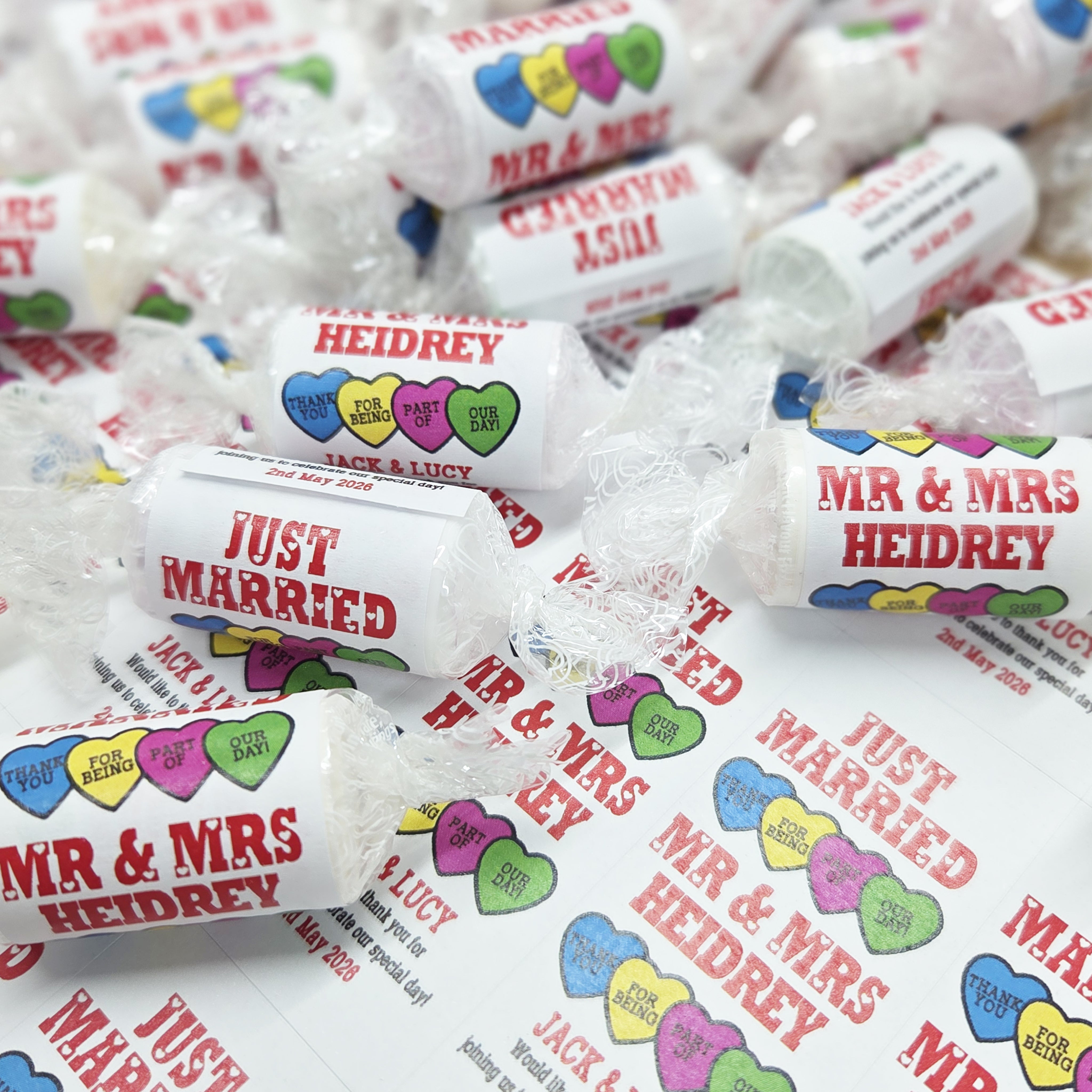 Personalised Mini Love Hearts Wedding Favours Sweets gift party just married