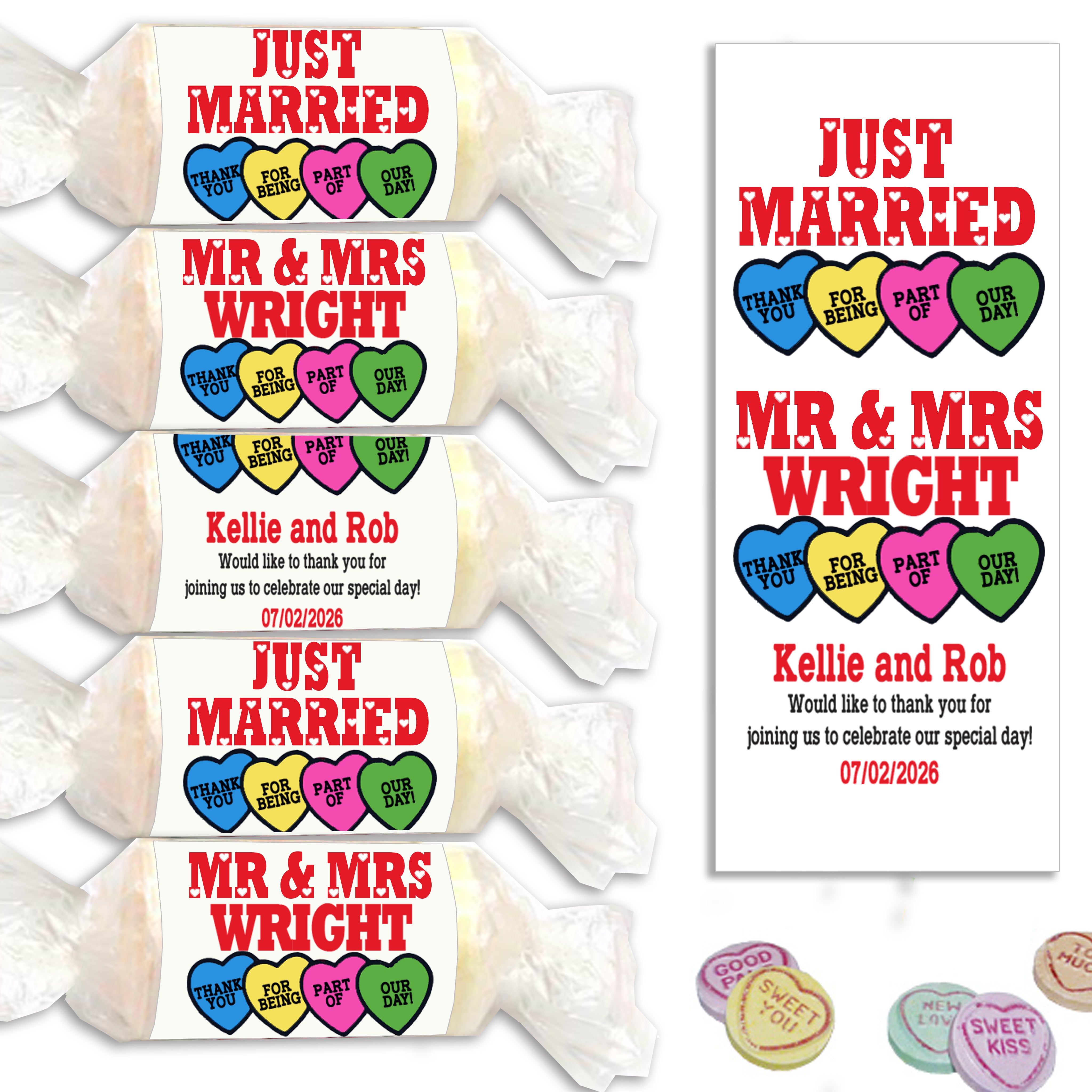 Personalised Mini Love Hearts Wedding Favours Sweets gift party just married