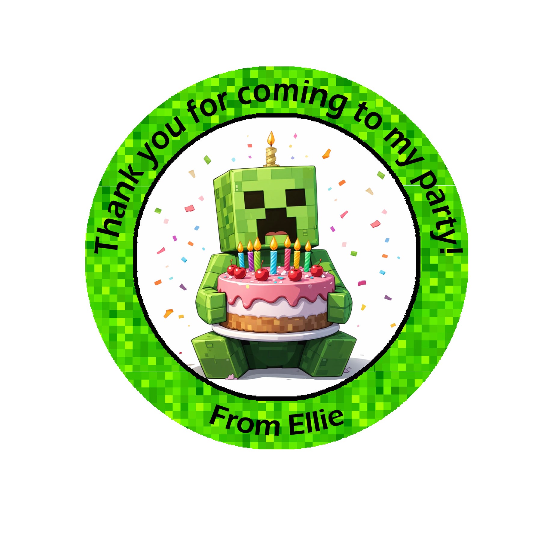 Personalised Gaming MINECRAFT Birthday Stickers For Party Thank You Sweet Cone Bags Labels Various Designs