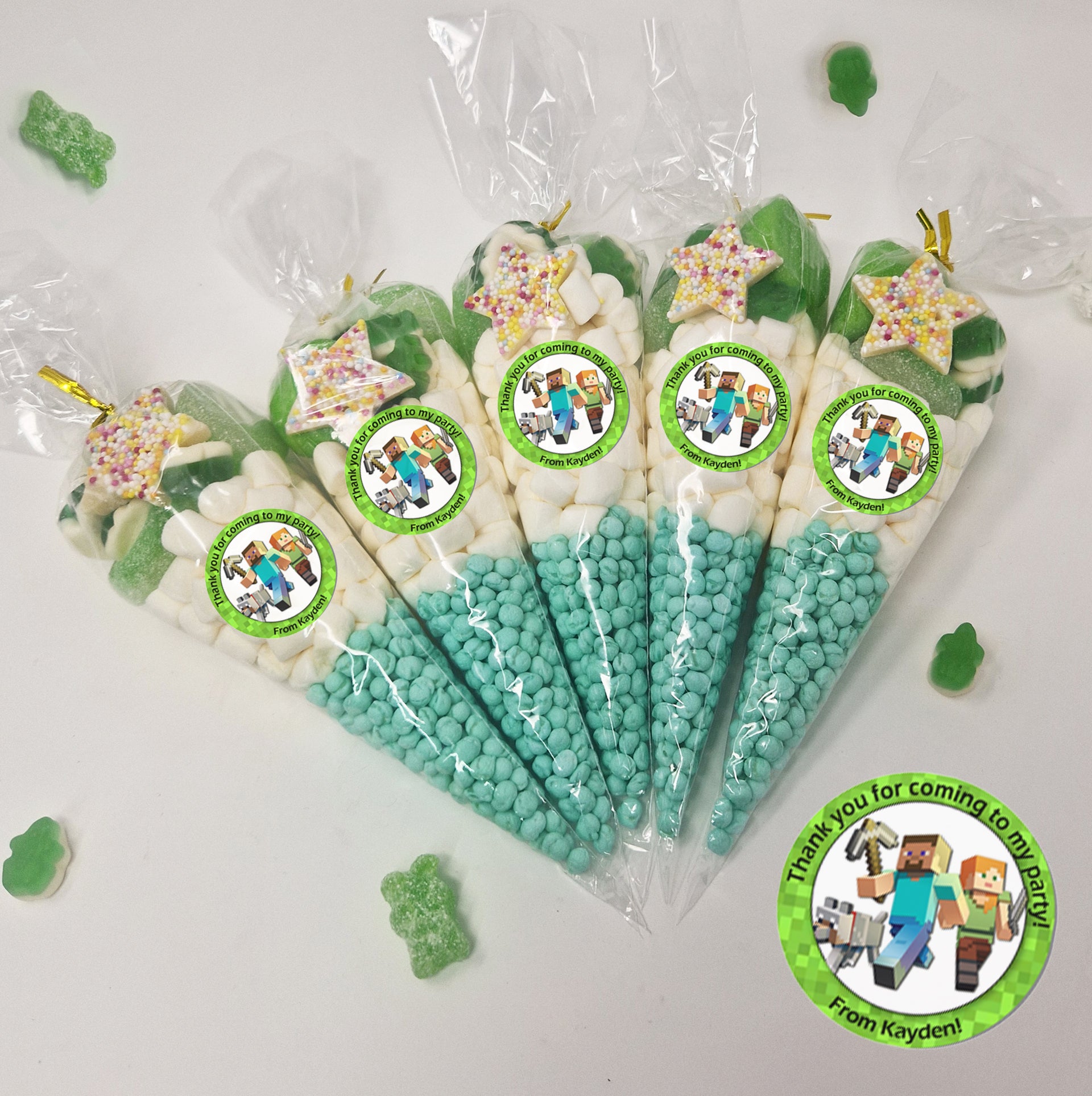 Pre-filled Sweet Cones Party Favours | Party Bags With Optional Personalisation Stickers | many themes |