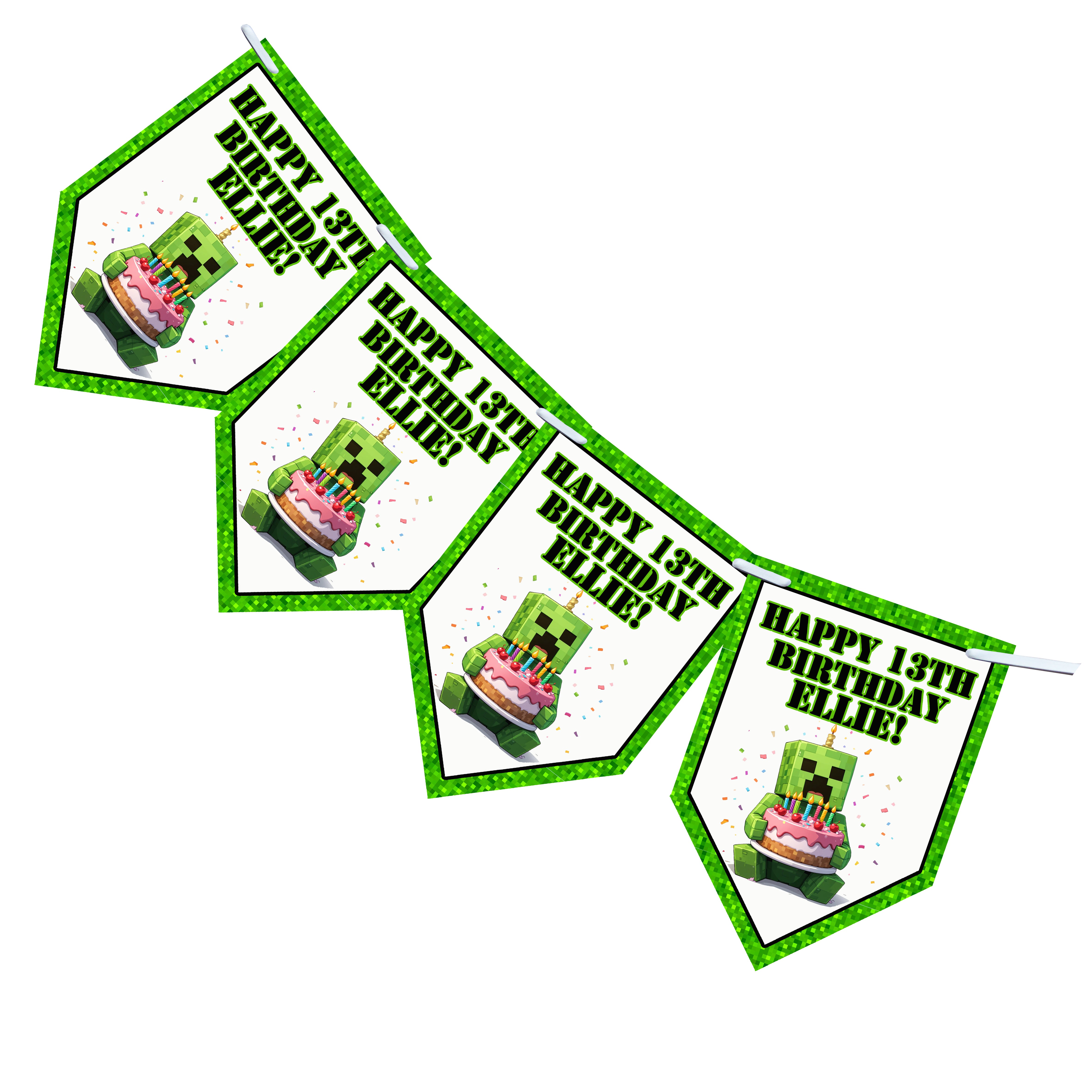 Personalised MINECRAFT Gaming Birthday Bunting Party Banner Gamer 12 Flags Decoration Card | Video Game Party Decor for Kids Teens Children