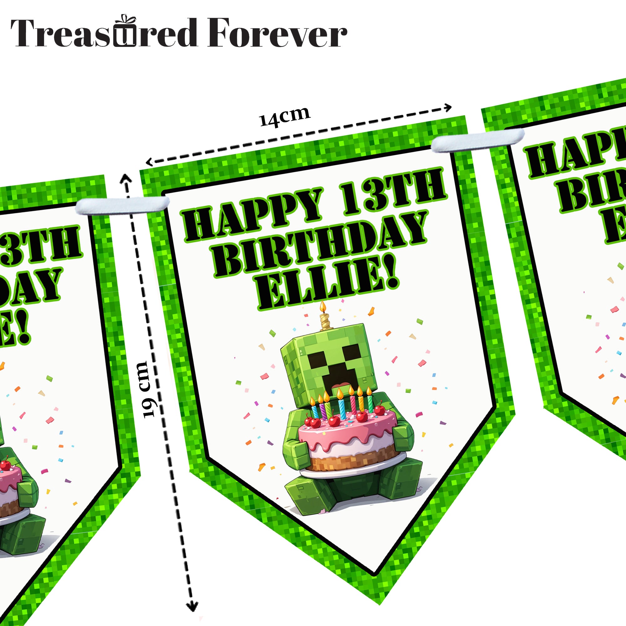 Personalised MINECRAFT Gaming Birthday Bunting Party Banner Gamer 12 Flags Decoration Card | Video Game Party Decor for Kids Teens Children