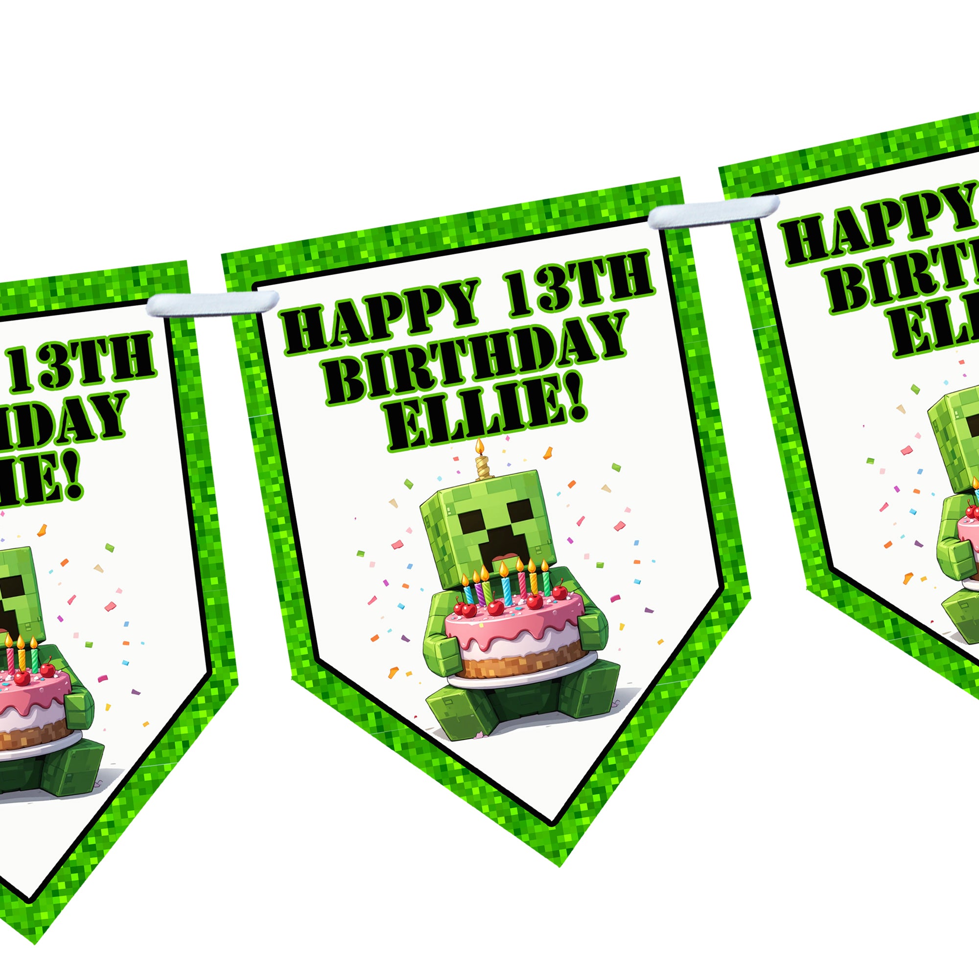 Personalised MINECRAFT Gaming Birthday Bunting Party Banner Gamer 12 Flags Decoration Card | Video Game Party Decor for Kids Teens Children