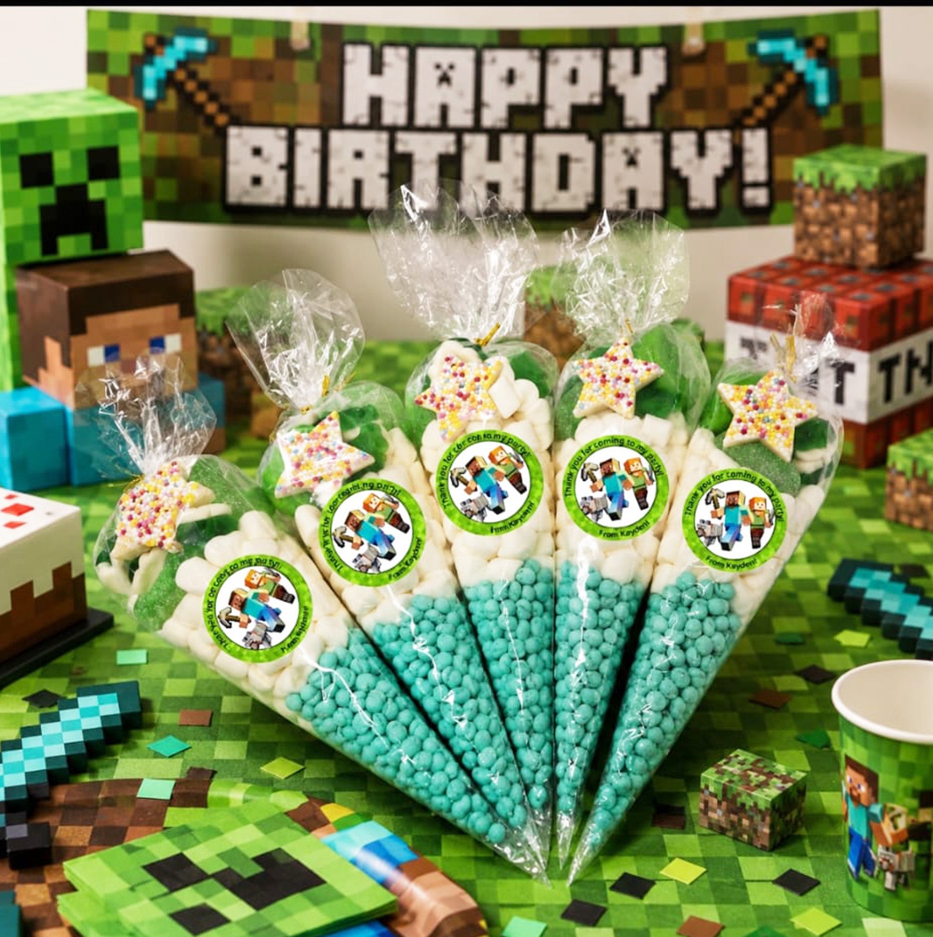Personalised Gaming MINING inspired Sweet Cones| Pick and Mix Sweet Pouches | Thank you favours party bags