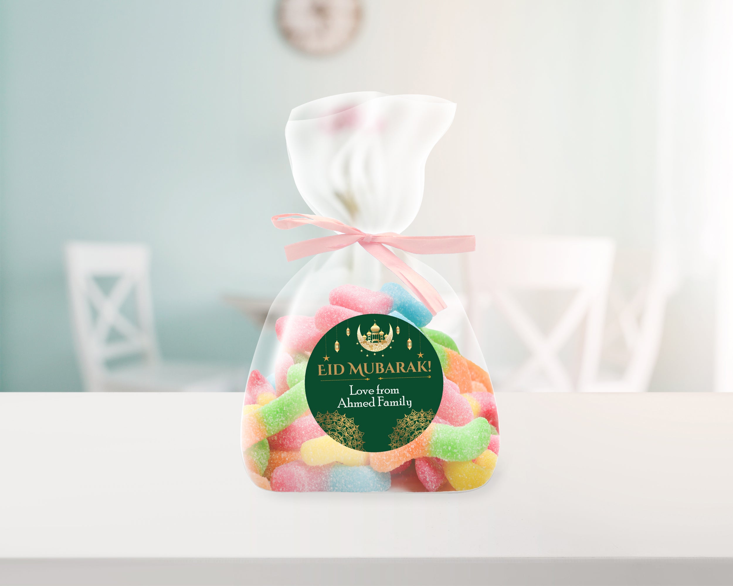 Personalised Eid Mubarak & Ramadan Kareem Celebration sticker sheet - 35 round stickers, paper eid celebration stickers, Eid Mubarak labels