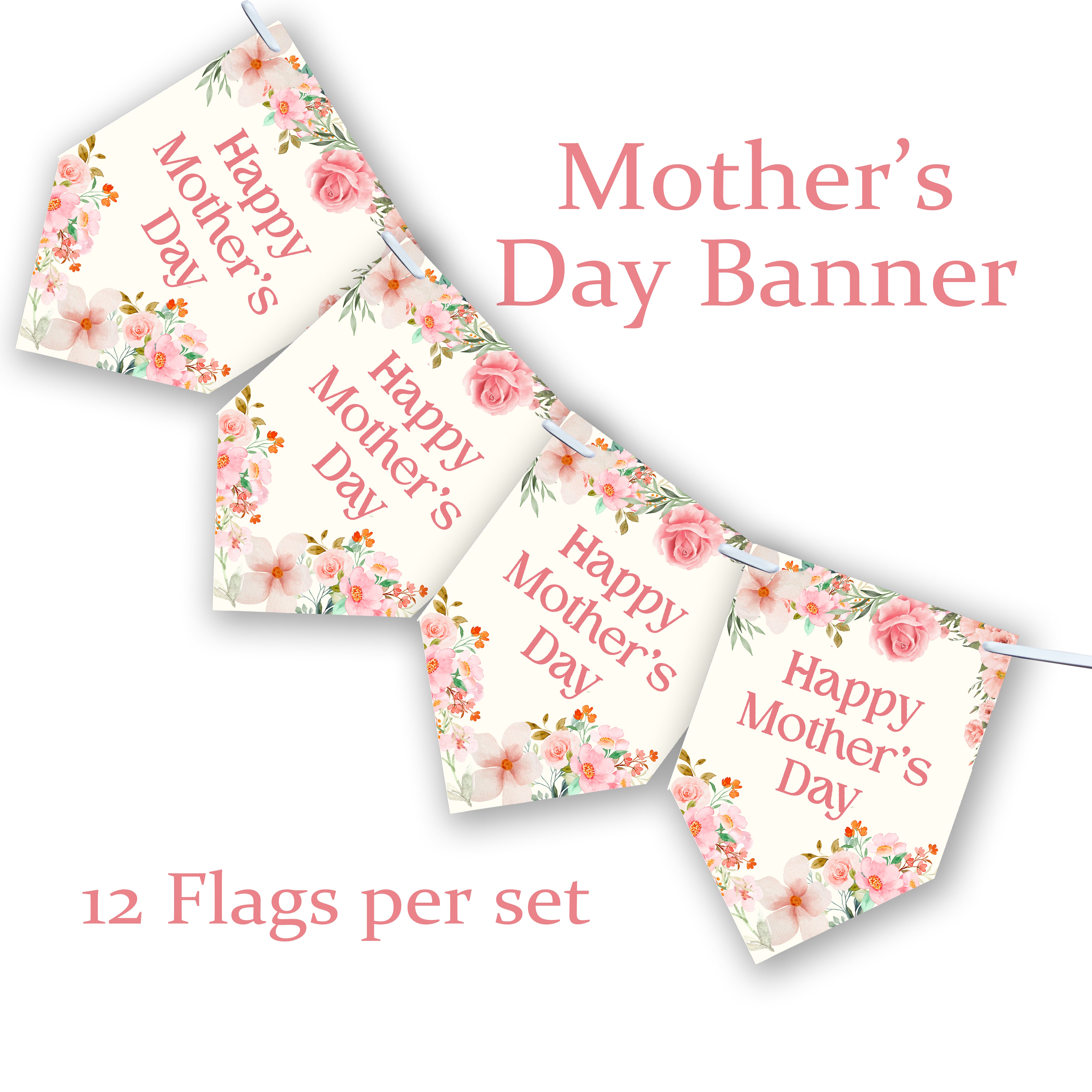 Mother's Day Bunting | 12-Flag Set (Approx. 2.5m) | Mother's Day Decor | Celebration Banner | Mother's Day Party Decoration
