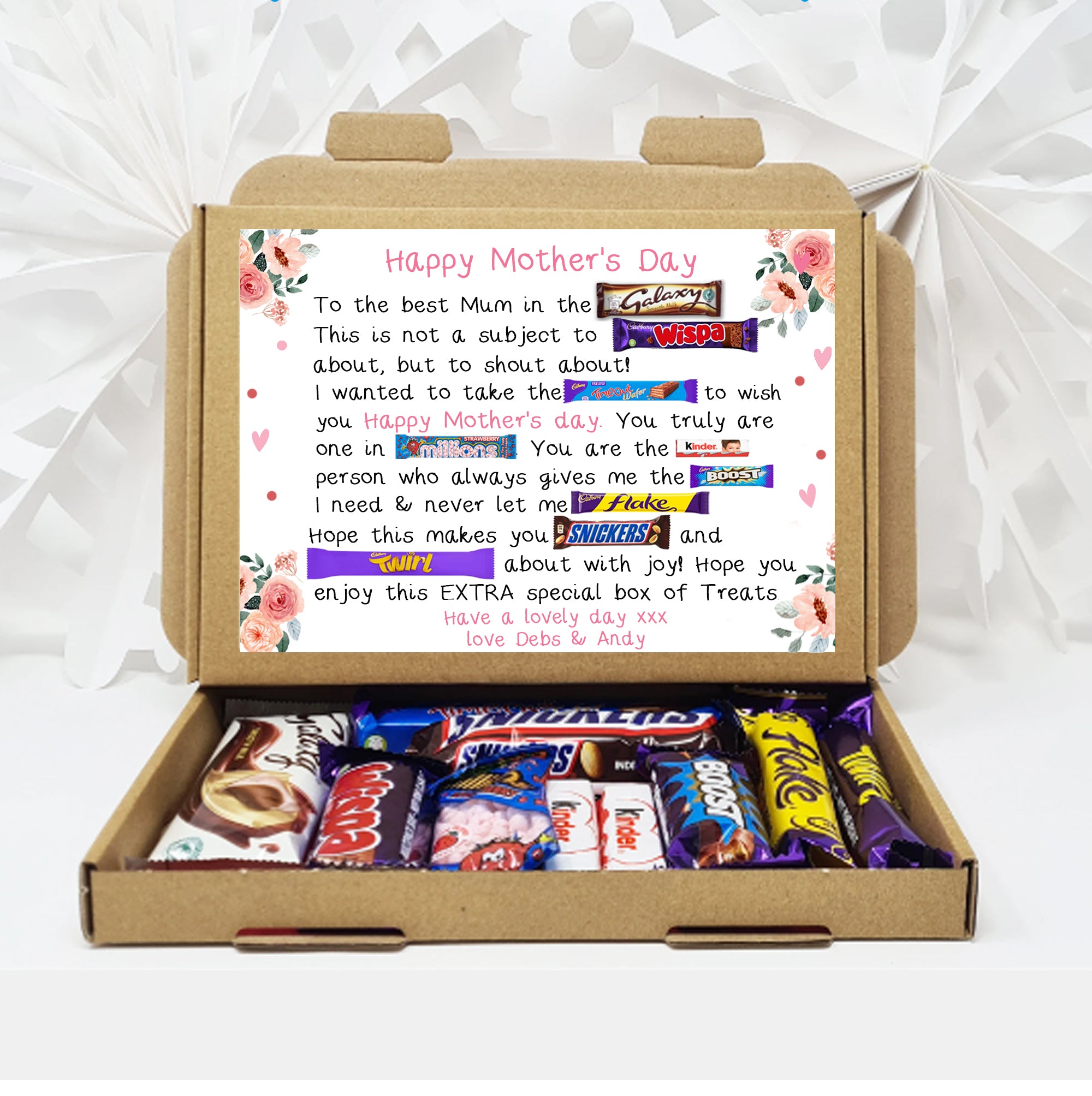 Personalised Mother's Day Poem Treat Box Floral Letterbox Gift Hug in a Box Hamper Thinking of You, Missing you - Floral
