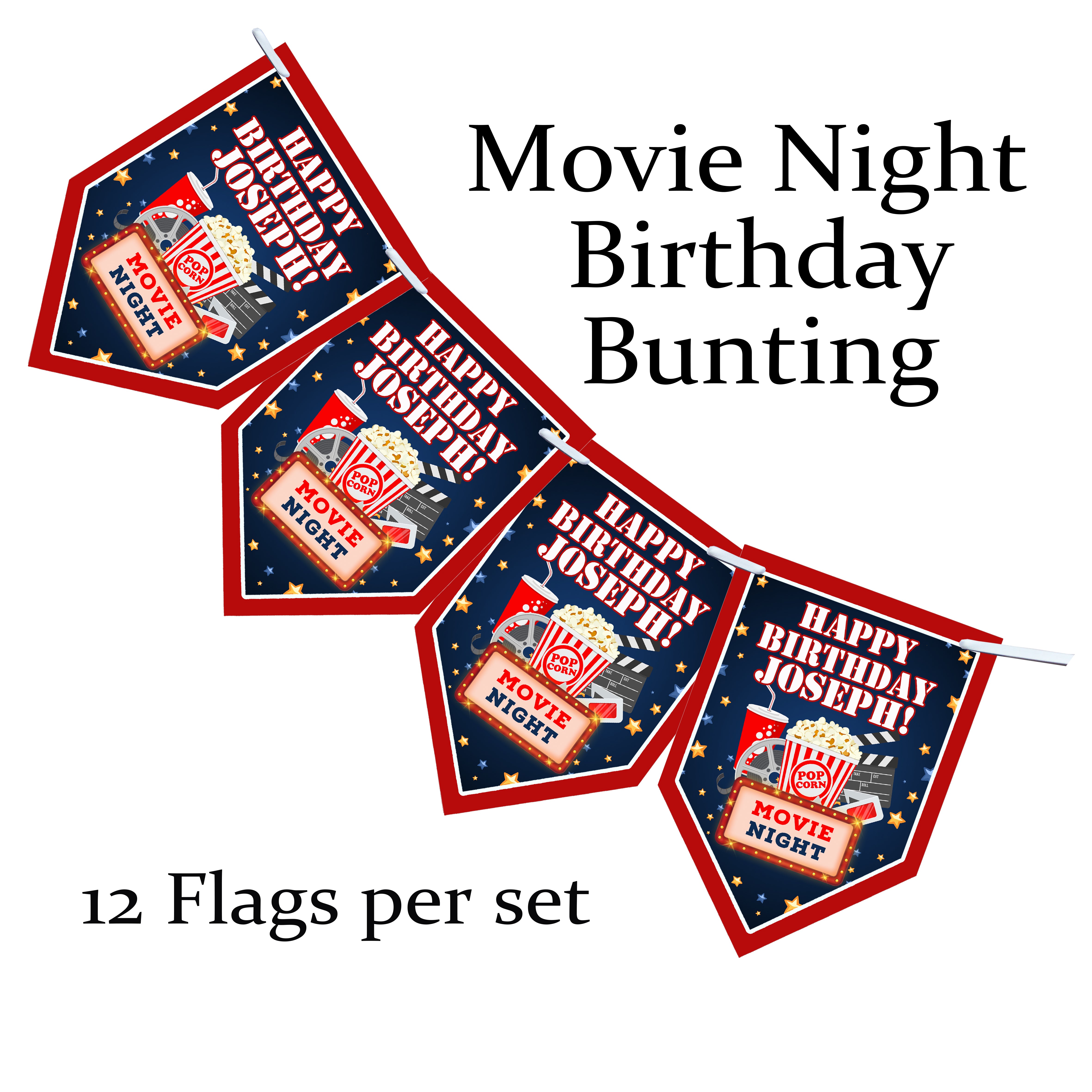 Personalised Movie Sleepover Party Stickers – Thank You Labels for Sweet Cones & Favour Bags