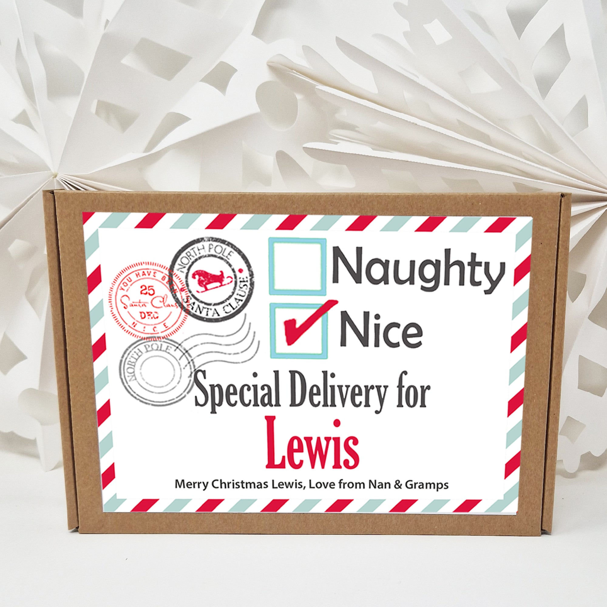 The Ultimate Gift: Perfect for Family and Friends of All Ages Personalised Naughty or Nice Christmas gift box Treat Box, Stocking filler