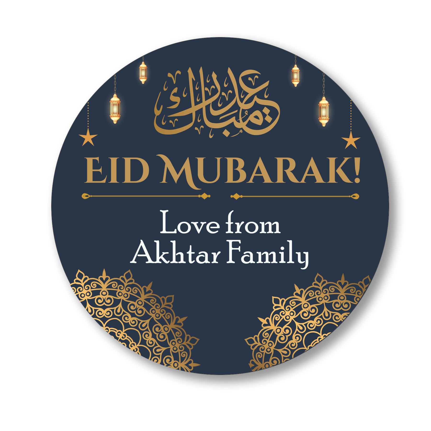 Personalised Eid Mubarak & Ramadan Kareem Celebration sticker sheet - 35 round stickers, paper Eid celebration, Eid Mubarak labels Navy