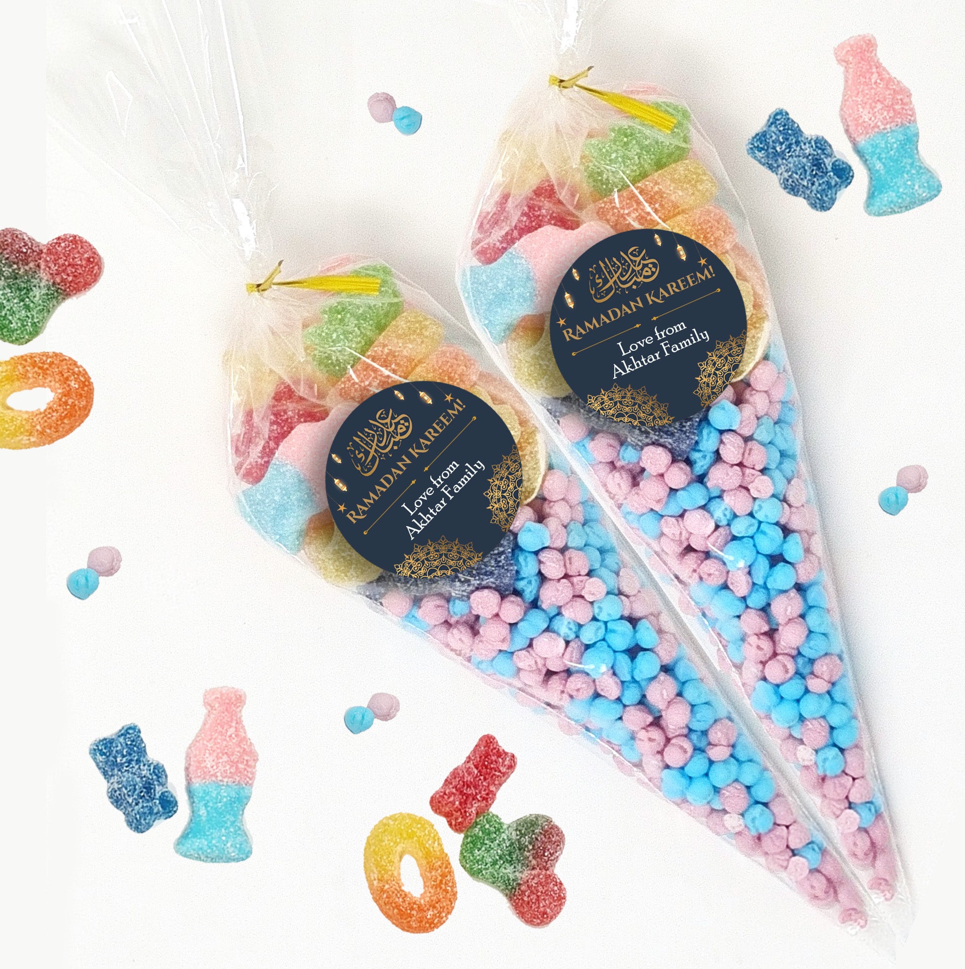 Personalised Eid Mubarak Sweet Cones Stickers Ramadan Mubarak Sweets | Halal Sweet Cones | Eid Sweets Party Favours | Gifts for Ramadan