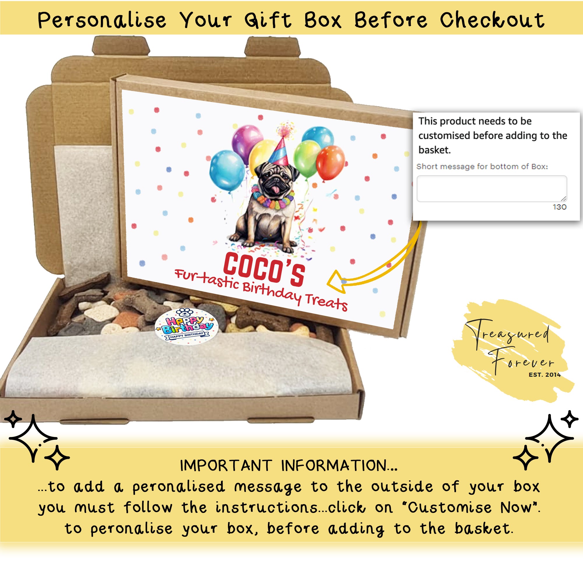 Personalised Dog Birthday Gift Box Treat – Custom Birthday Gifts for Any Breed – Holiday Puppy Treats & Doggy Present