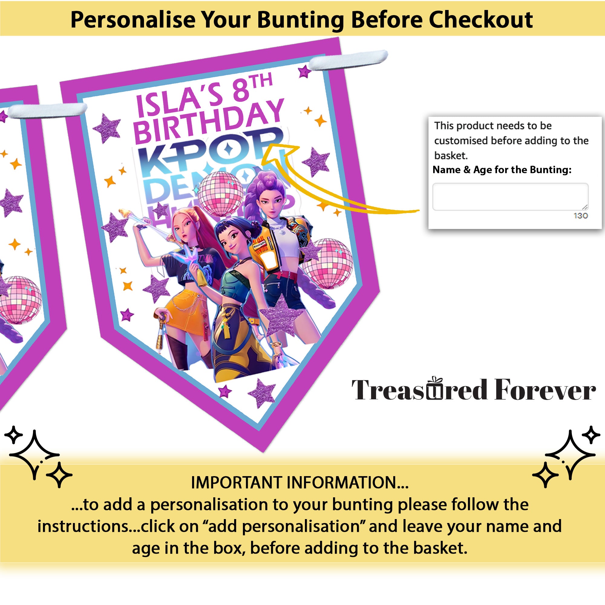 Personalised K-Pop Demon Hunters Party Bunting| Huntrix Inspired Birthday Decor| Banner Wall Decor