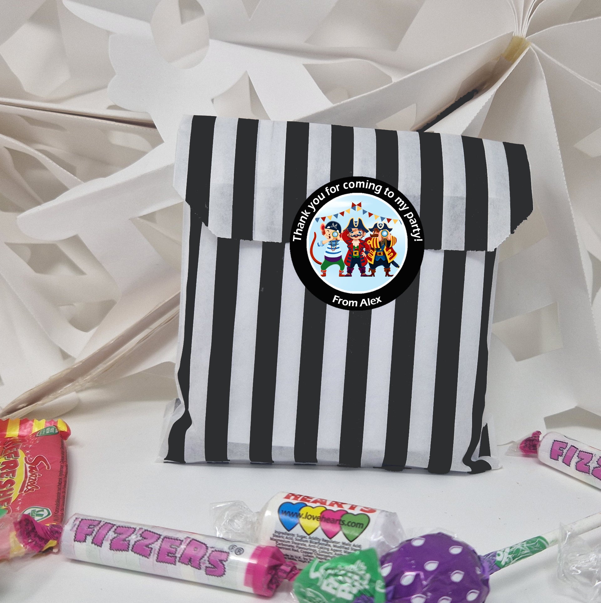 Personalised Pirate Adventure Party Stickers – Thank You Labels for Sweet Cones & Favour Bags