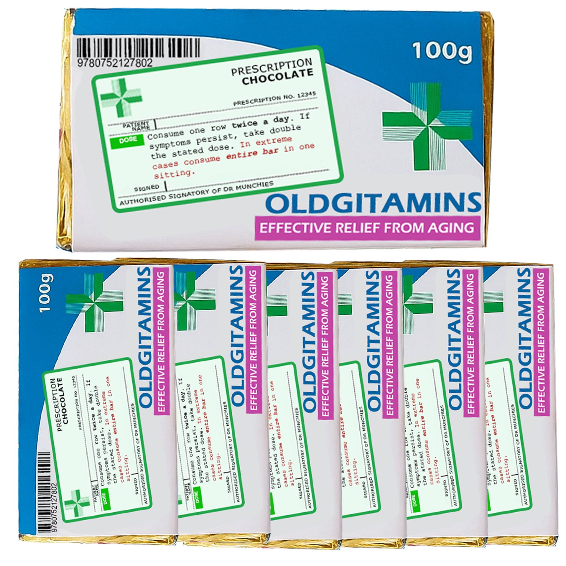 Funny Oldgitamins Prescription Chocolate Bar Wrapper x 6 (Chocolates not included) - Get Well Soon Gifts, Birthday Teacher, Funny Gifts