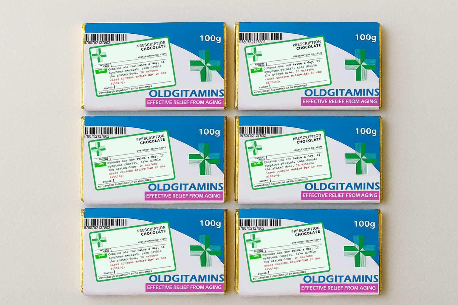Funny Oldgitamins Prescription Chocolate Bar Wrapper x 6 (Chocolates not included) - Get Well Soon Gifts, Birthday Teacher, Funny Gifts