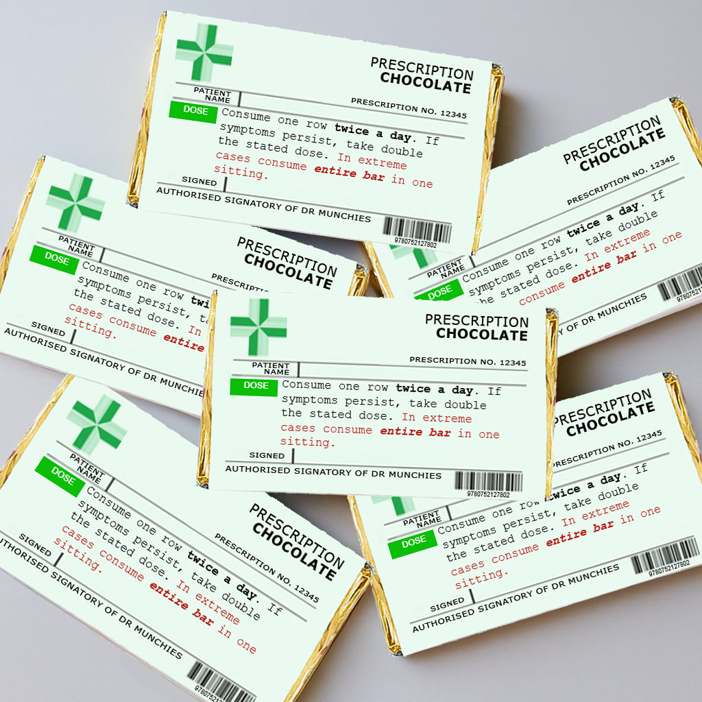 Funny Prescription Chocolate Bar Wrapper x 6 (Chocolates not included) - Get Well Soon Gifts, Birthday Teacher, Funny Gifts for Women, Men