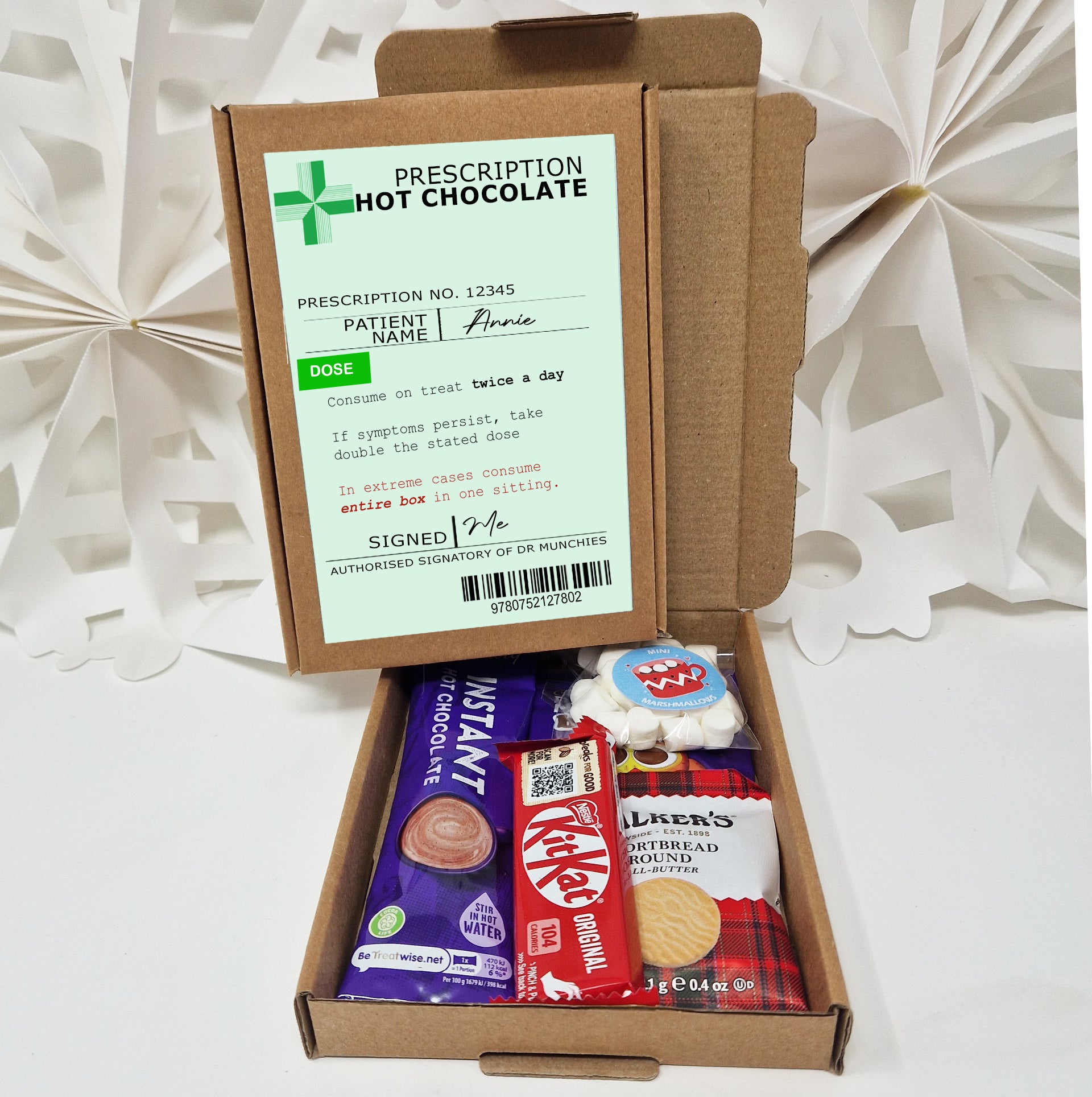 Personalised Get well soon prescription Hug in a box, Letterbox gift Afternoon tea, hamper gift, thank you gift,