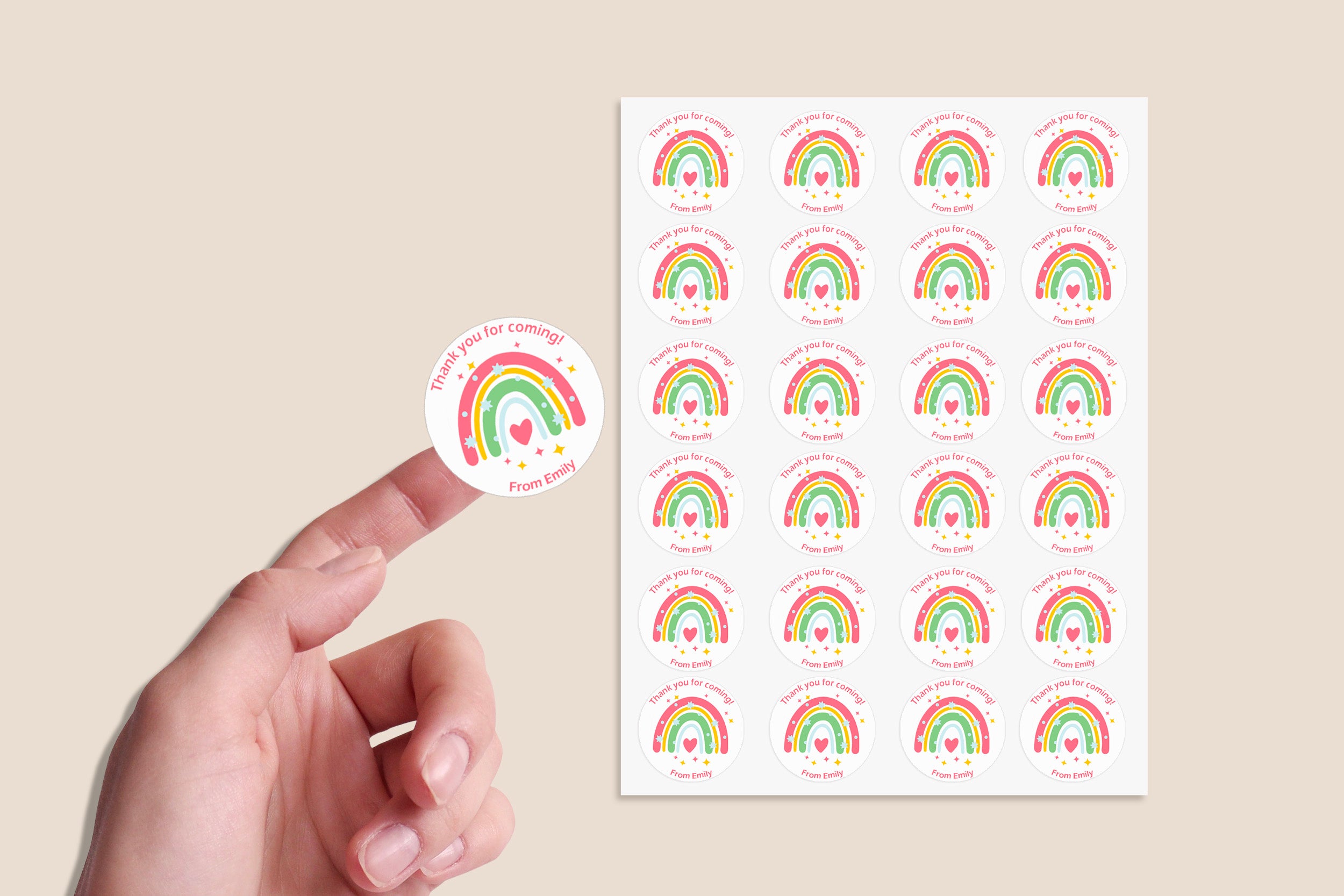 Personalised Rainbow Birthday Stickers For Party Thank You Sweet Cone Bags Favour