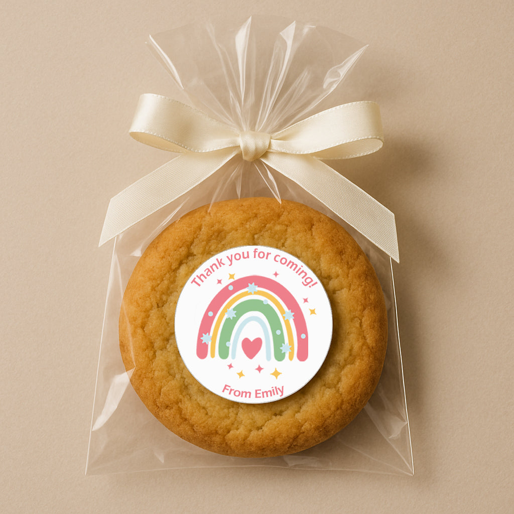 Personalised Rainbow Birthday Stickers For Party Thank You Sweet Cone Bags Favour