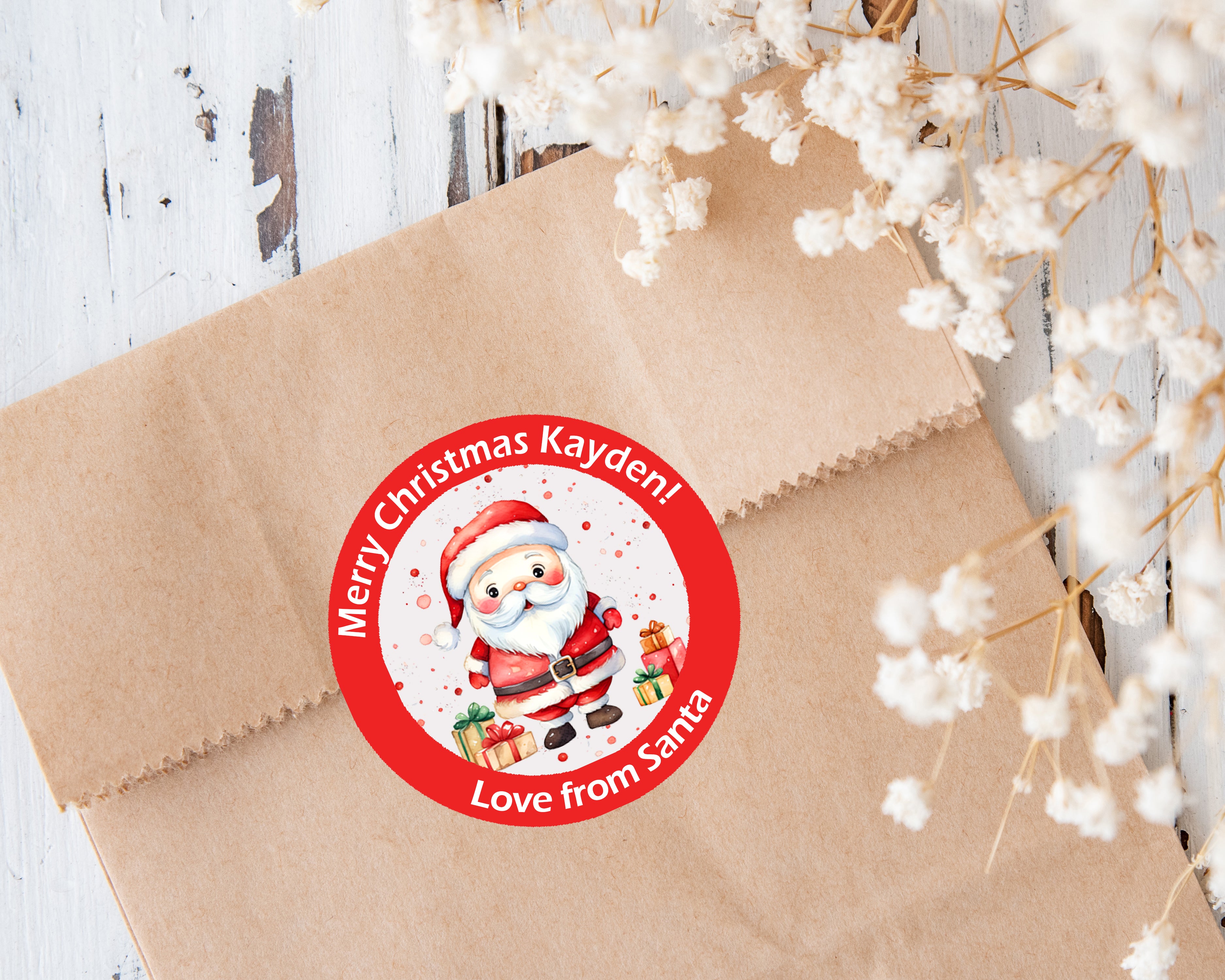 24 Personalised Cute Christmas Stickers Gift Labels Present Delivery From Santa
