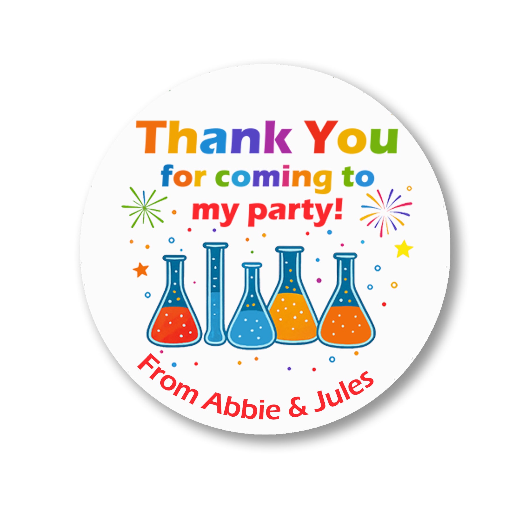 Personalised Science Party Birthday Stickers – Thank You Labels for Sweet Cones, Party Bags & Favours