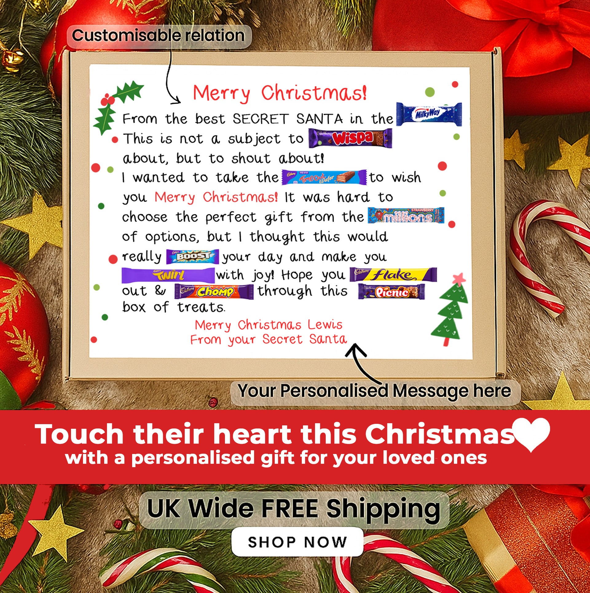 Unique Secret Santa Gift – Poem Box or Galaxy Chocolate & Lottery Scratchcard Holder Unique gift Chocolate poem gift