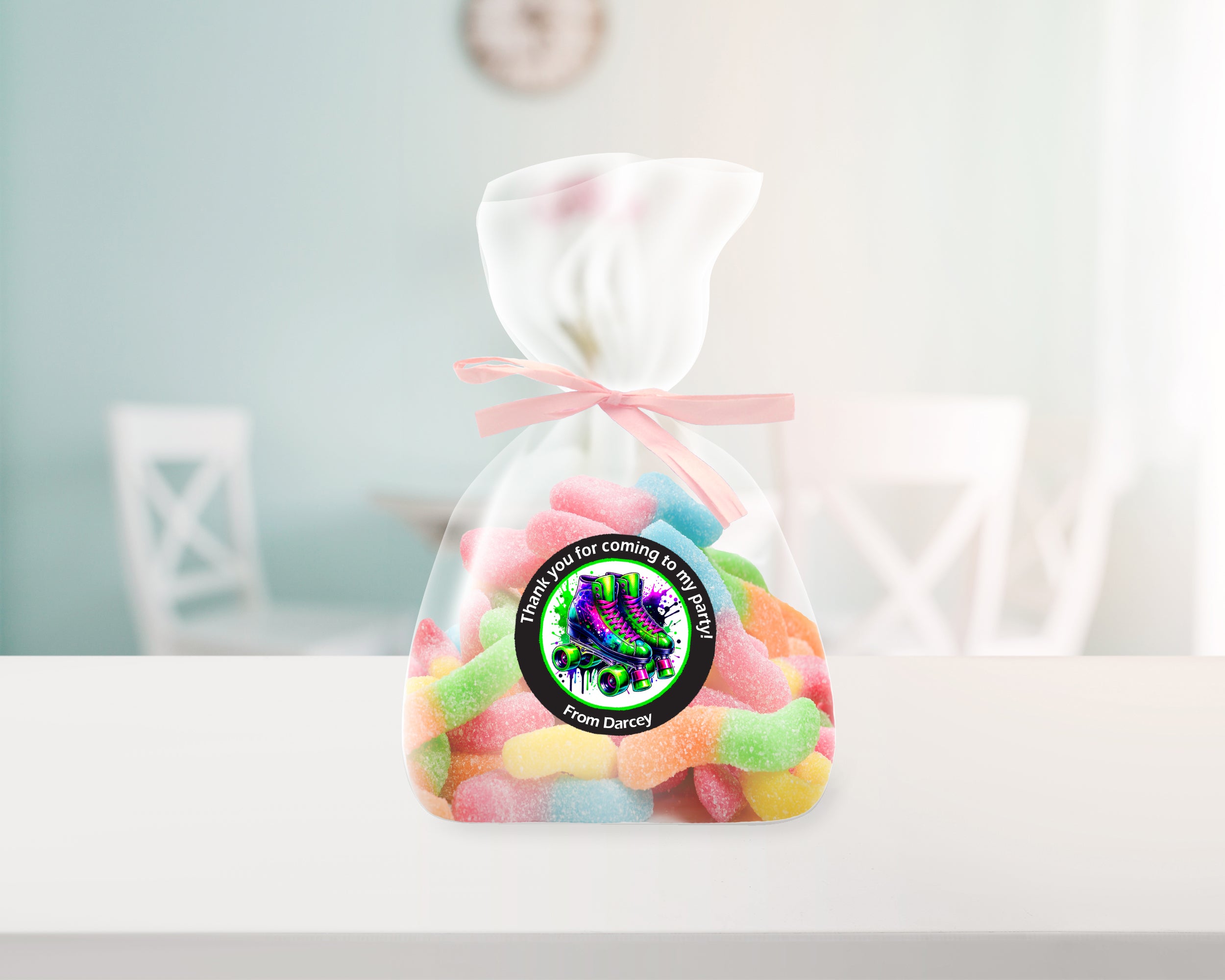 Personalised Roller Skating Party Stickers – Thank You Labels for Sweet Cones & Favour Bags