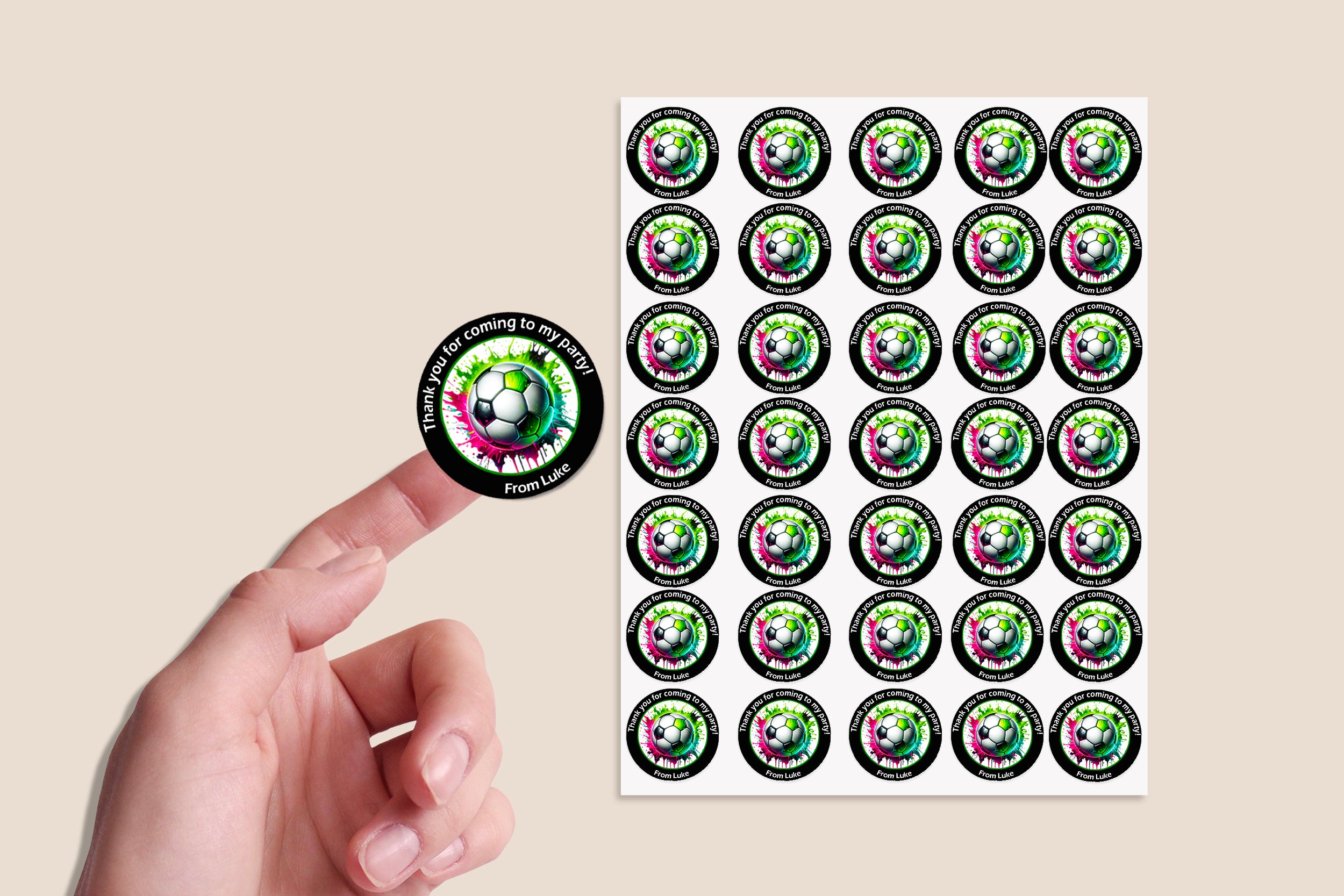 Personalised Football Birthday Stickers – Party Thank You Stickers for Sweet Cones & Favour Bags