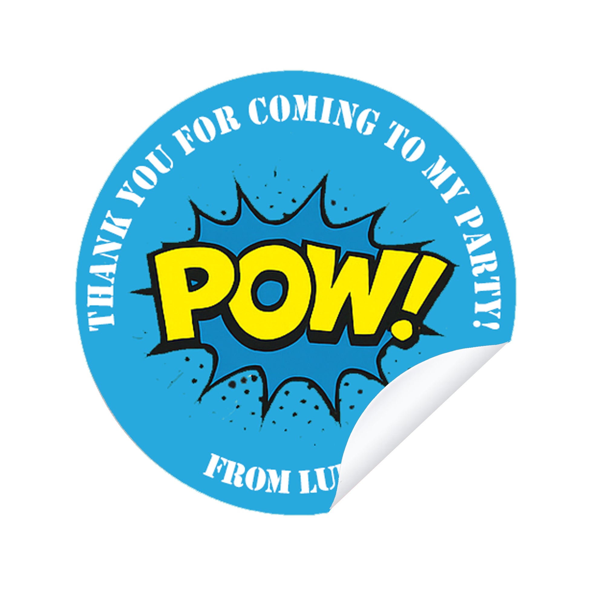 Personalised Super hero Birthday Stickers For Party Thank You Sweet Cone Bags Pow Boom