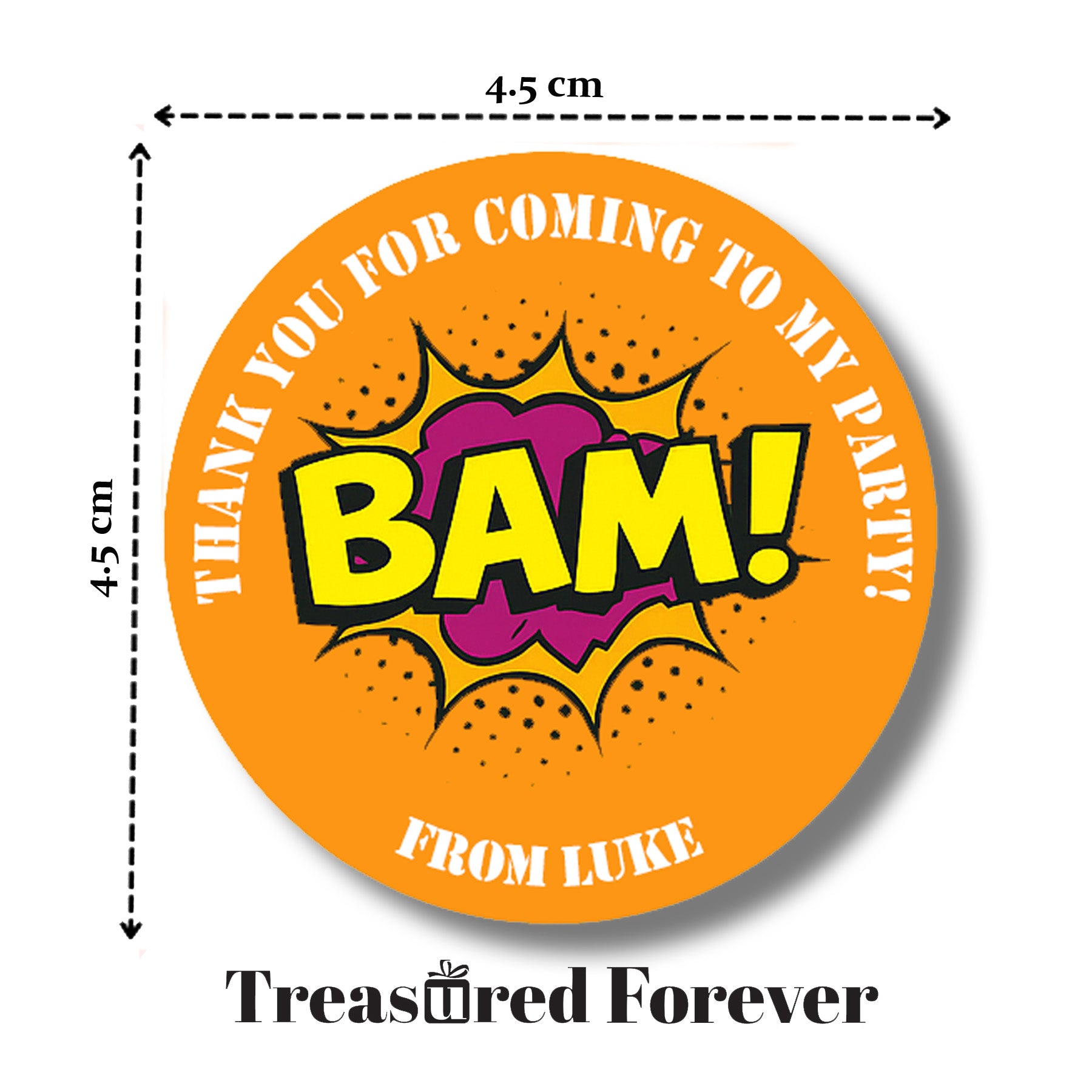Personalised Super hero Birthday Stickers For Party Thank You Sweet Cone Bags Pow Boom