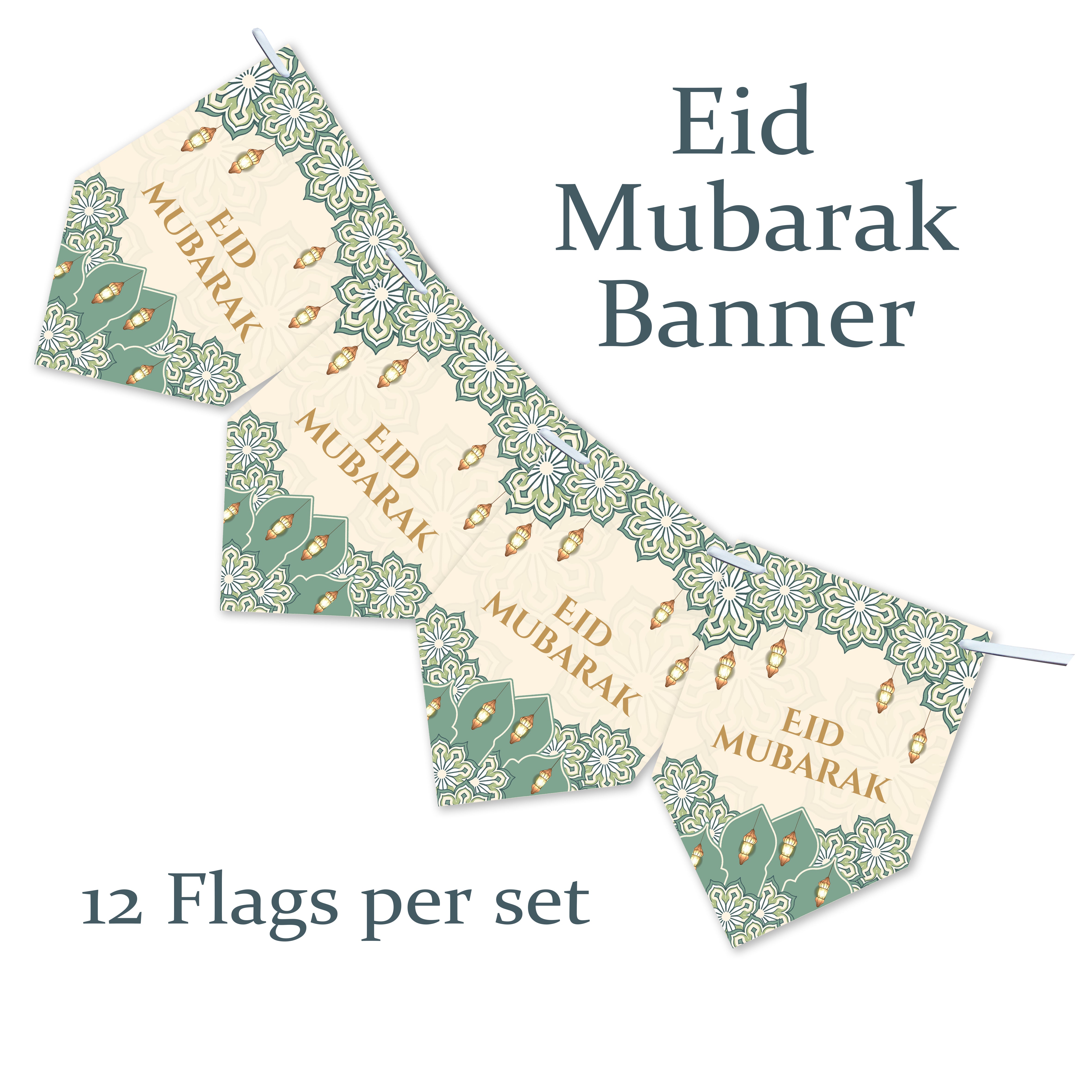Eid Mubarak Ramadan Kareem Iftar Party Muslim Islam Pendant Bunting Home Party Banner Decor x 12 flags - Teal Design