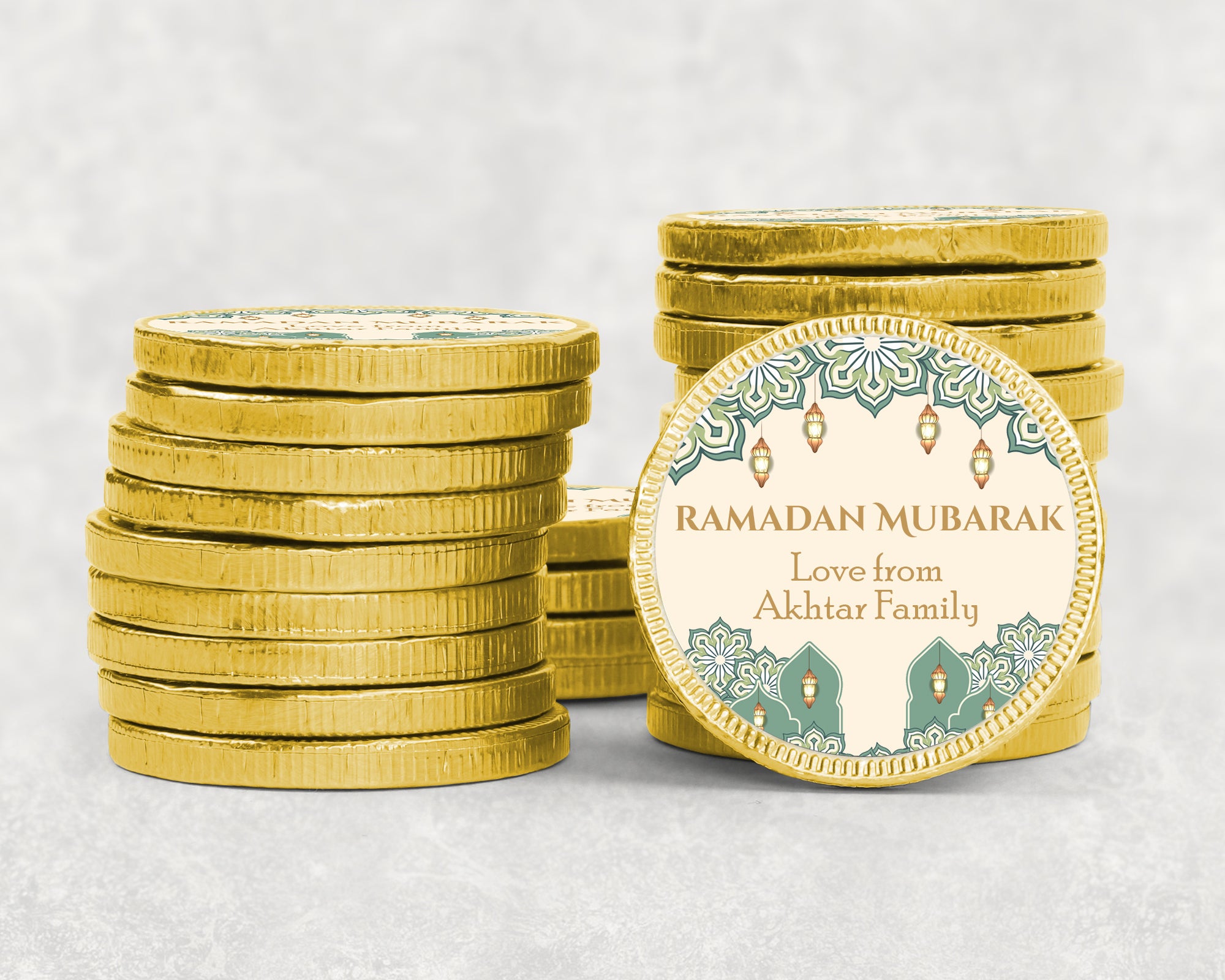 Personalised Eid Ramadan chocolate Coins Luxury Gold foiled discs- gifting, Eid, gold