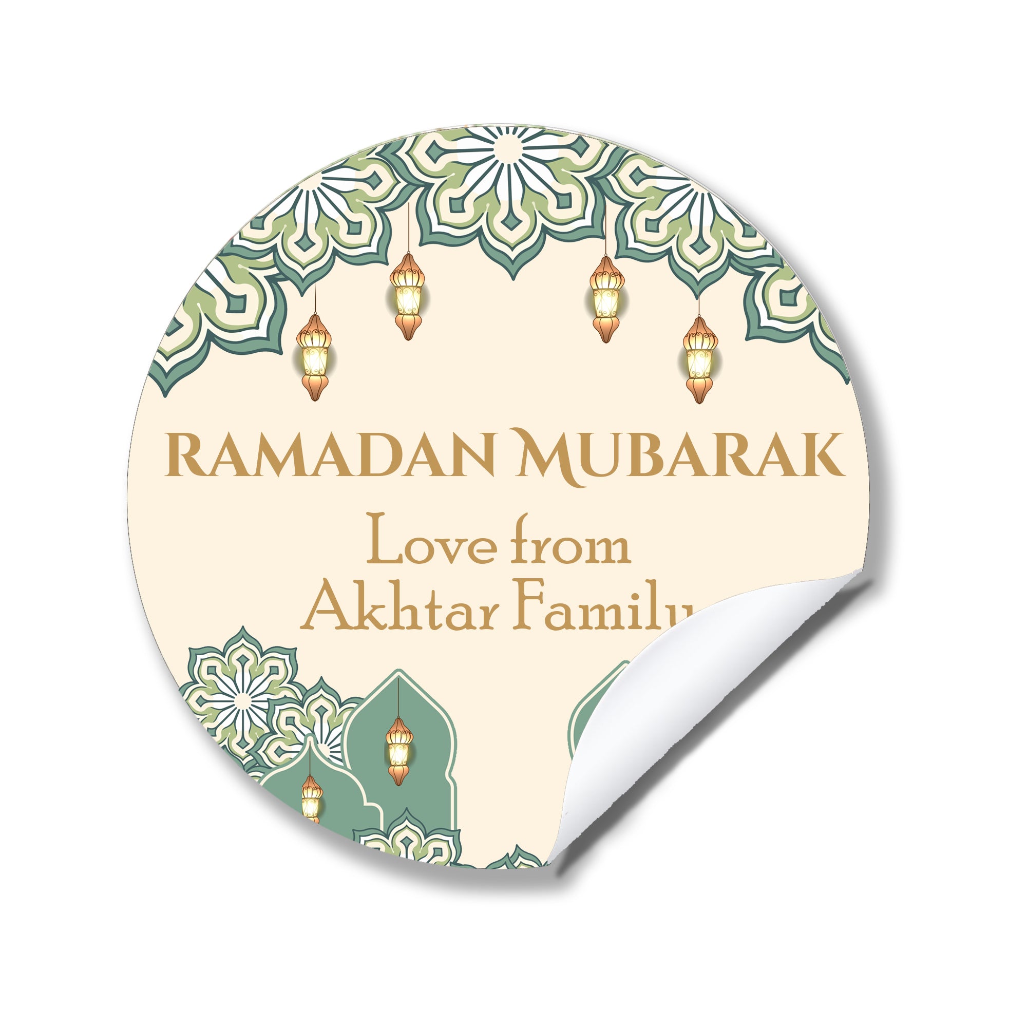 Personalised Eid Mubarak & Ramadan Kareem Celebration sticker sheet - 35 round stickers, paper eid celebration stickers, Eid Mubarak labels
