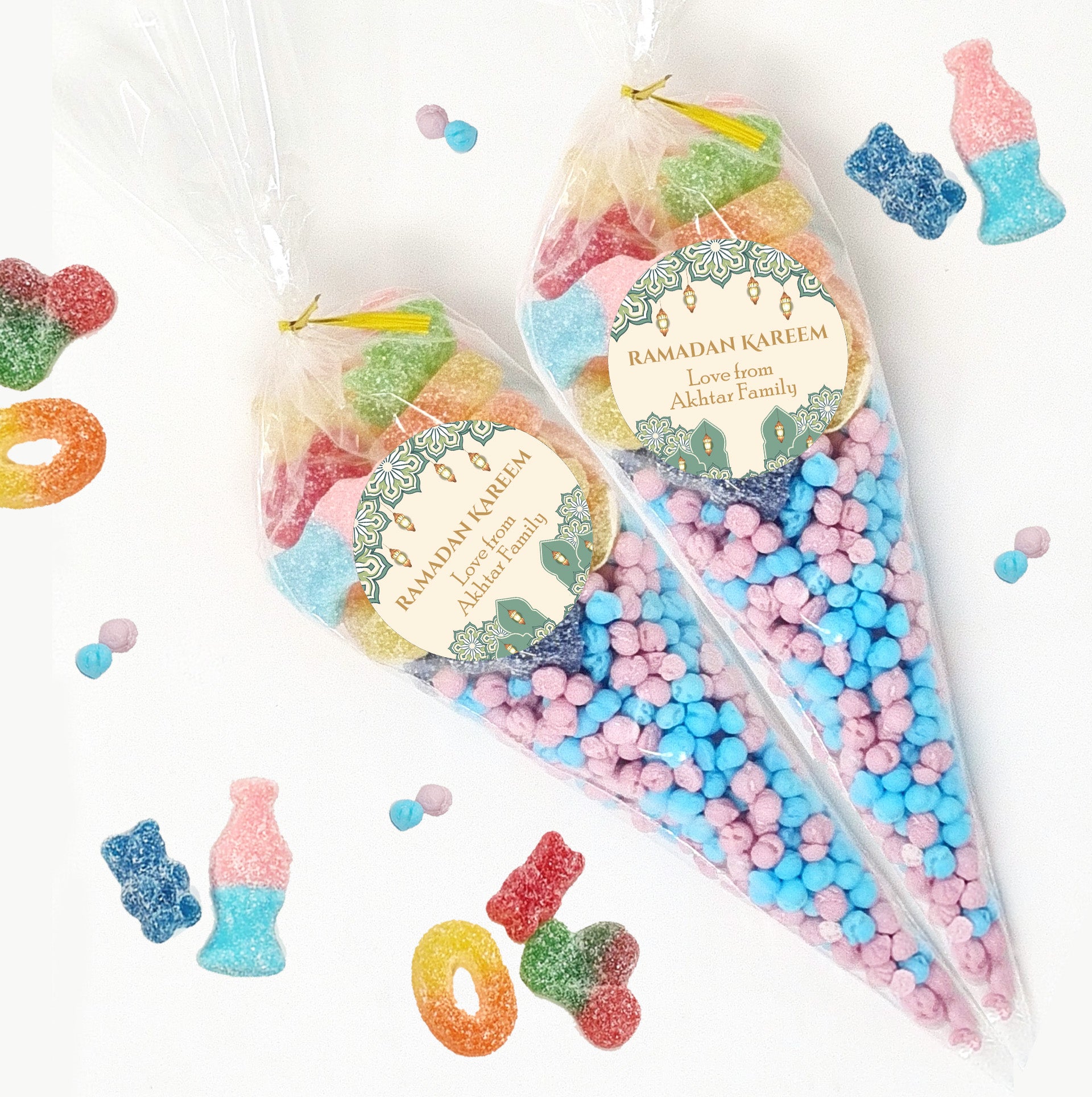 Personalised Eid Mubarak Sweet Cones Stickers Ramadan Mubarak Sweets | Halal Sweet Cones | Eid Sweets Party Favours | Gifts for Ramadan