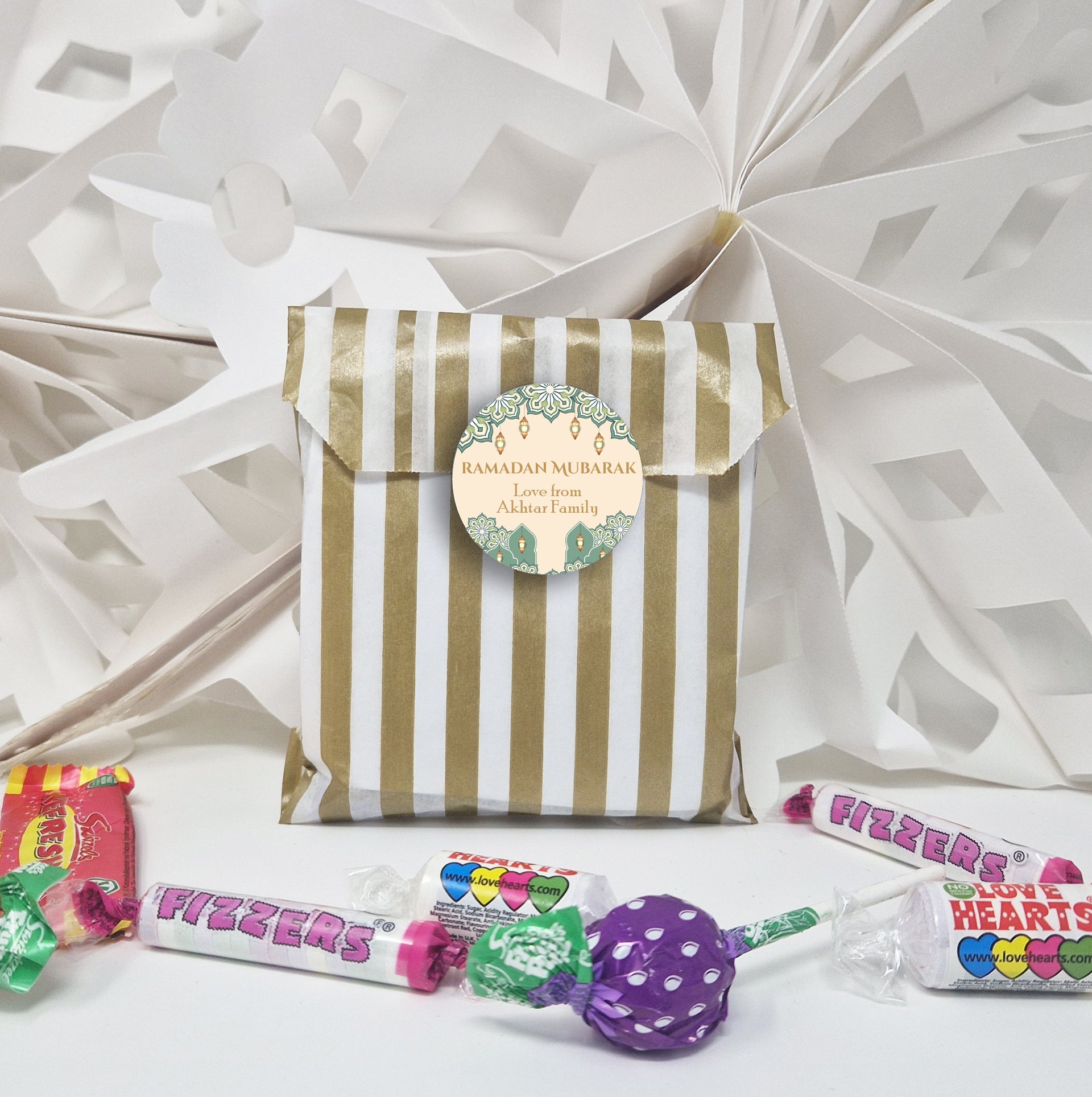 Personalised Eid Mubarak & Ramadan Kareem Celebration sticker sheet - 35 round stickers, paper eid celebration stickers, Eid Mubarak labels