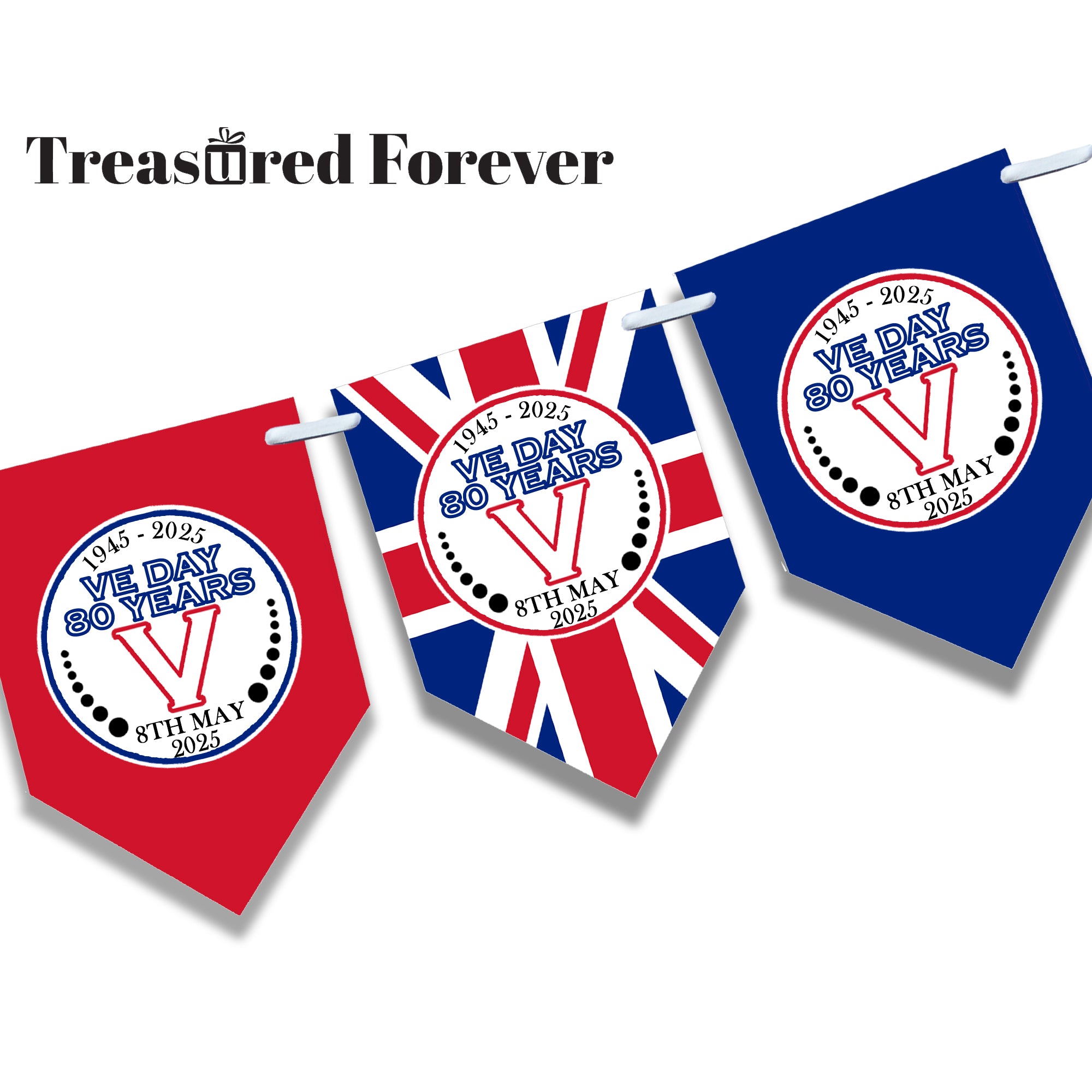 VE Day 80 Years Bunting | 12-Flag Set Approx. 2.5m VE Day Decor | Celebration Banner | Street Party Decoration | Remembrance Event Bunting