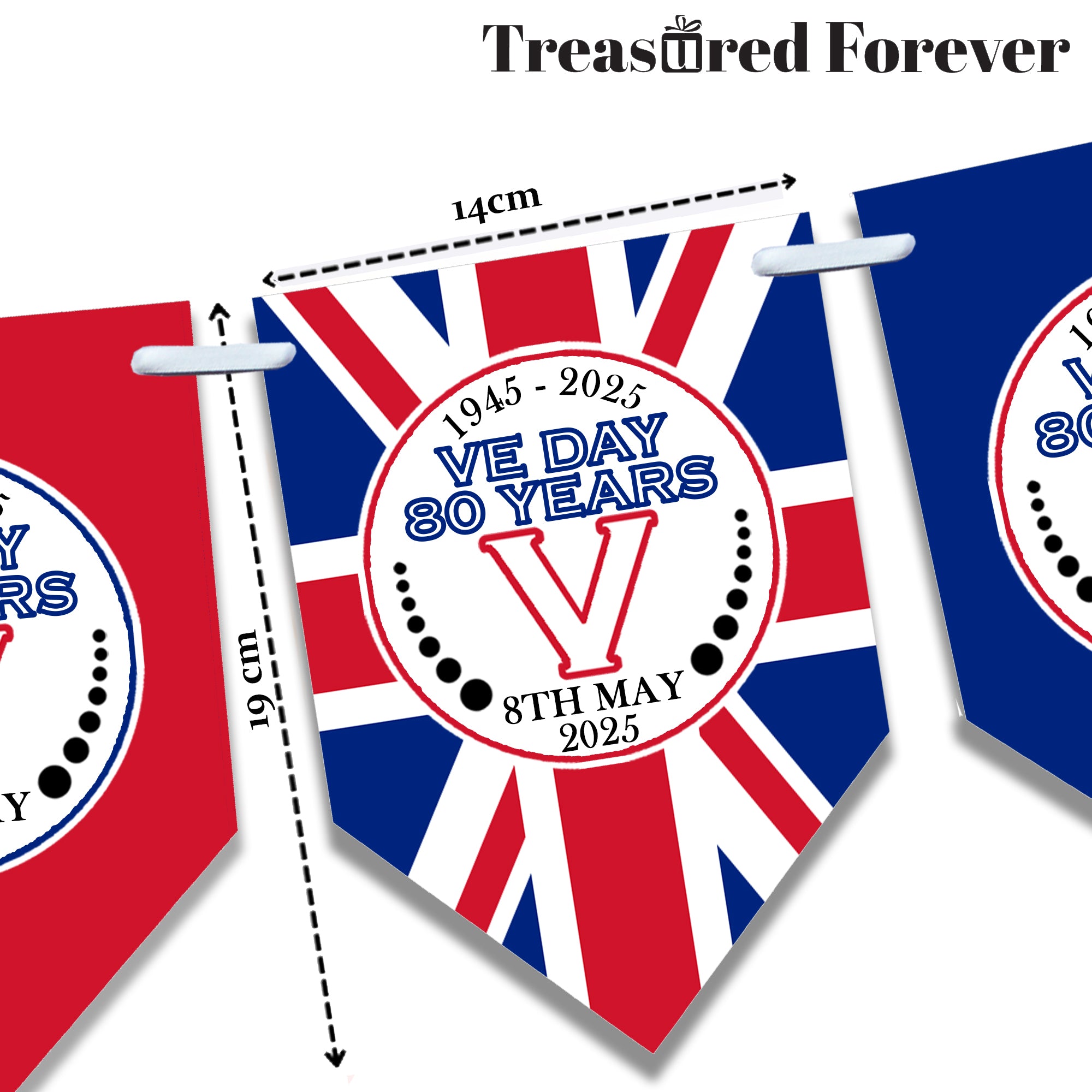 VE Day 80 Years Bunting | 12-Flag Set Approx. 2.5m VE Day Decor | Celebration Banner | Street Party Decoration | Remembrance Event Bunting