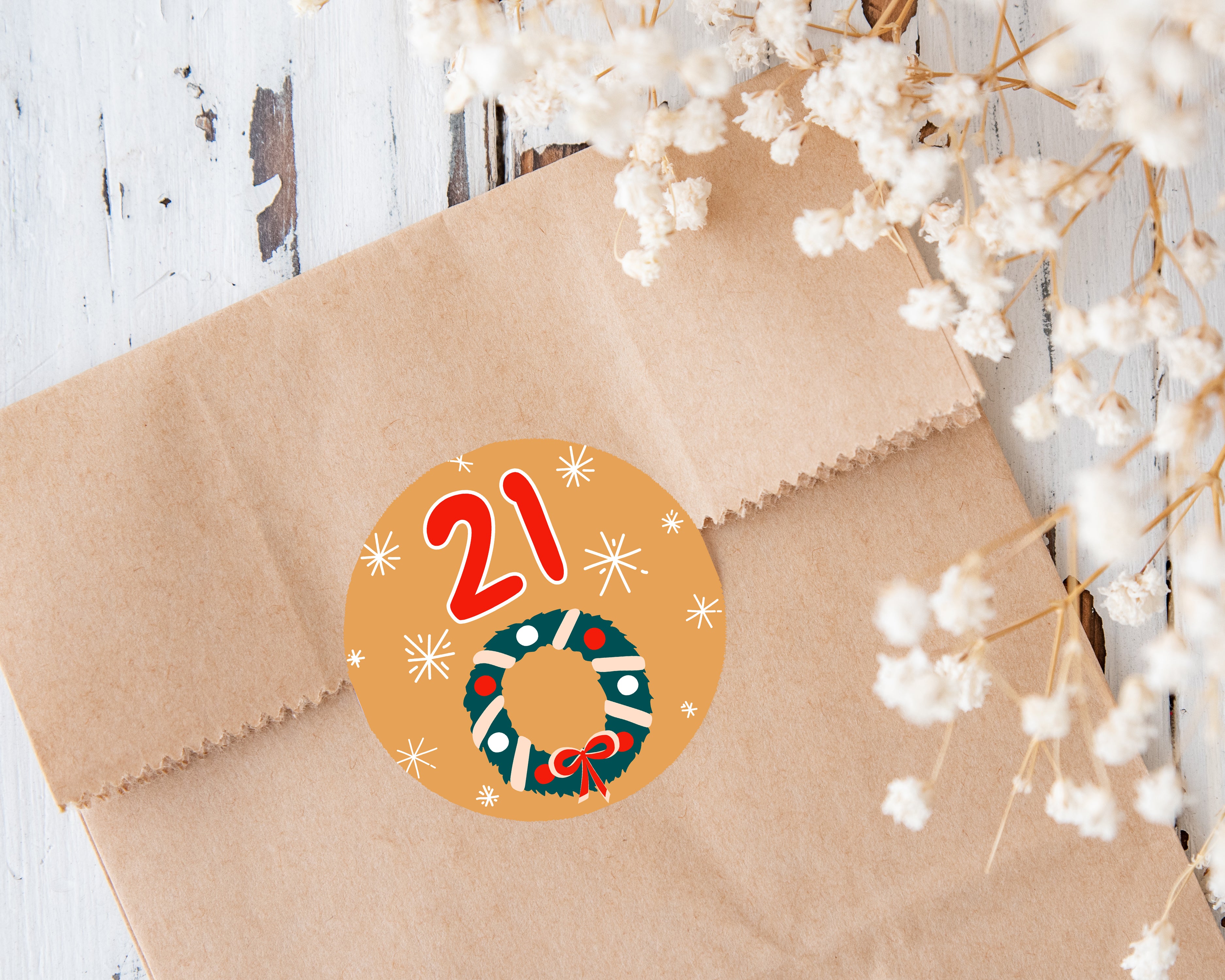 ADVENT STICKERS - Christmas Countdown Stickers - DIY Calendar Xmas - Christmas Stationery, Make Your Own Advent Calendar Wreath