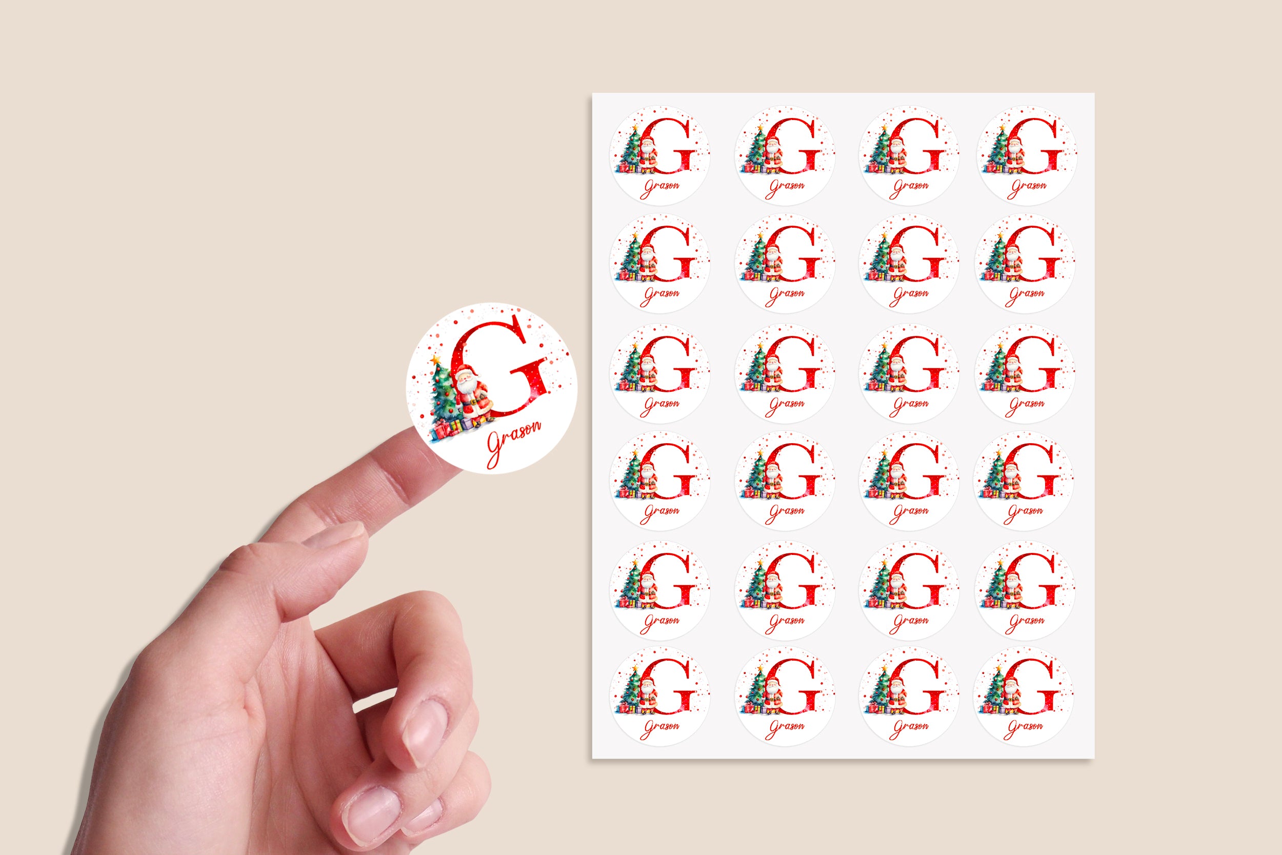 24 Personalised Christmas Initial Stickers, Christmas Gift Labels, Tag Labels