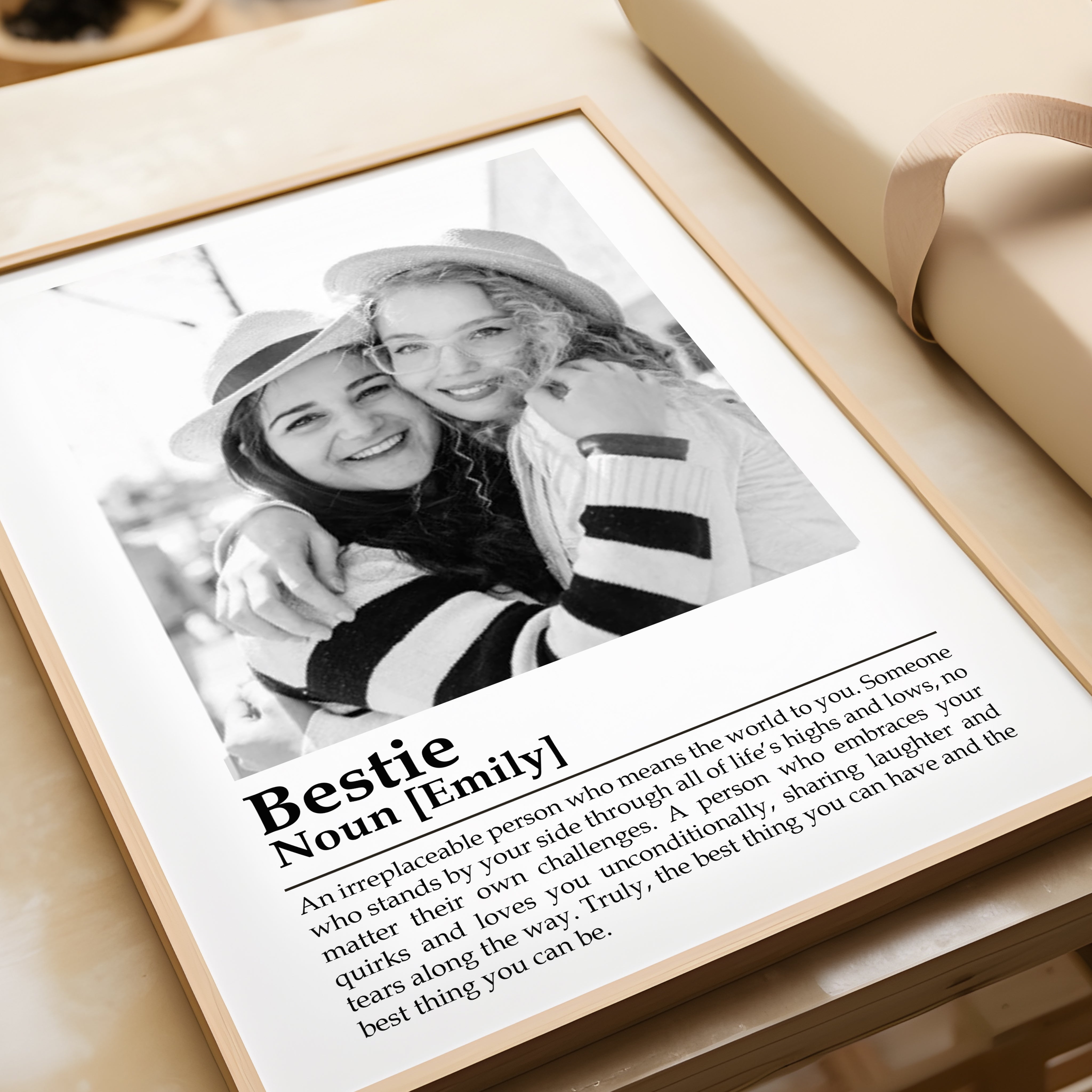 Personalised Best Friend Bestie Definition Print – Custom Photo Gift, Birthday Present, Wall Art with Quote, Unique Best Friend Keepsake